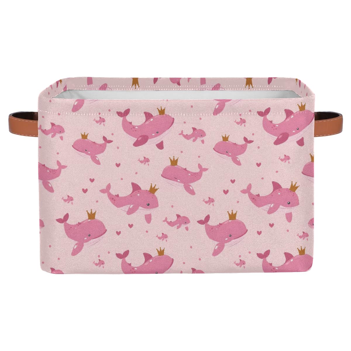 **Pink Cartoon Whale Large Fabric Storage Bins with Handles - 2 Pack Collapsible Organizer Baskets for Shelves, Closet, Toys & Clothes - Perfect for Home, Nursery, and Kids' Room Organization**