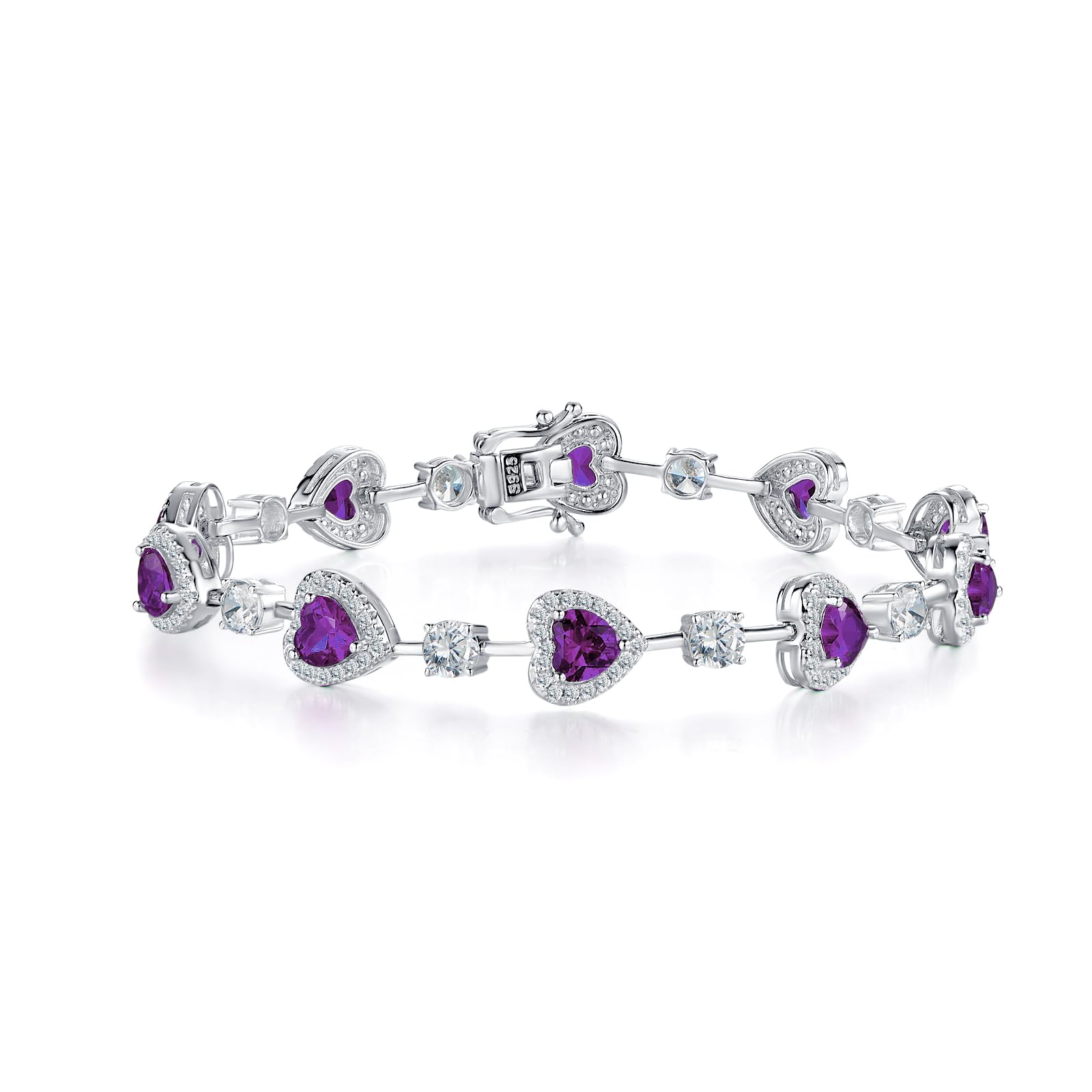 Birthstone Tennis Bracelet for Women - Sterling Silver Heart Charm Bracelet, Fine Jewelry Gift for Mom, Anniversary, Birthday - 18cm | Perfect for Everyday Wear, Special Occasions & Gifting