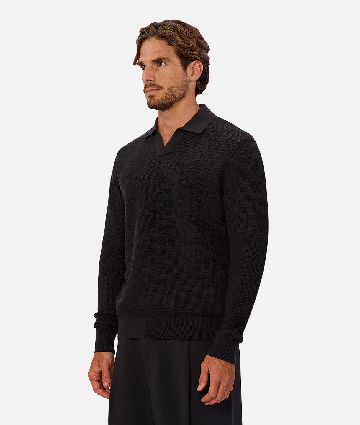 Alicante Long Sleeve Polo Shirt for Men - Classic Black Cotton Comfort Fit - Perfect for Casual Wear, Office & Outdoor Activities