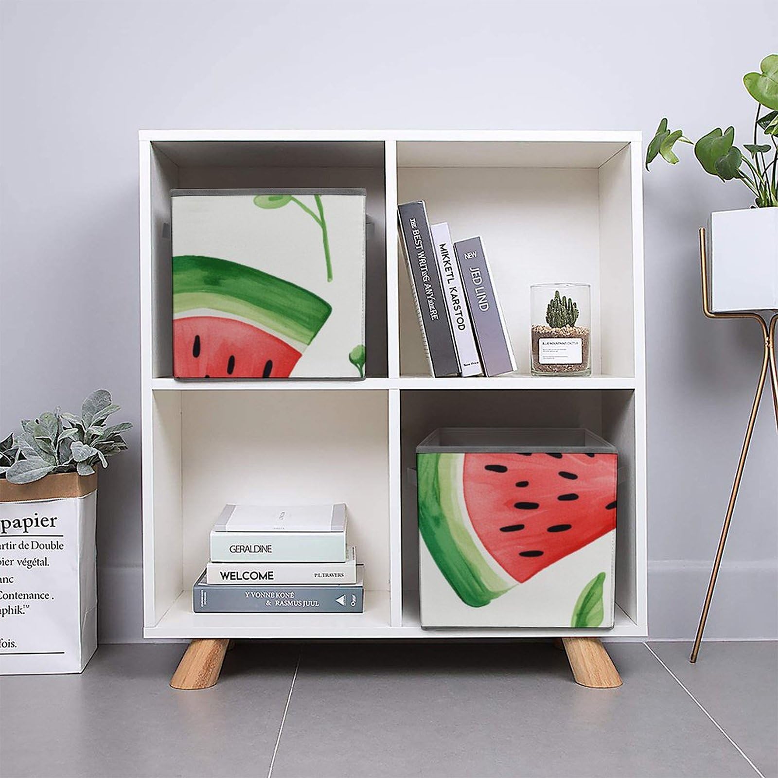 Watermelon Pattern Foldable Storage Cubes with Handles - Closet Organizer Bins for Cabinet, Shelf & Wardrobe Organization - Perfect for Kids Room, Bedroom & Dorm Storage