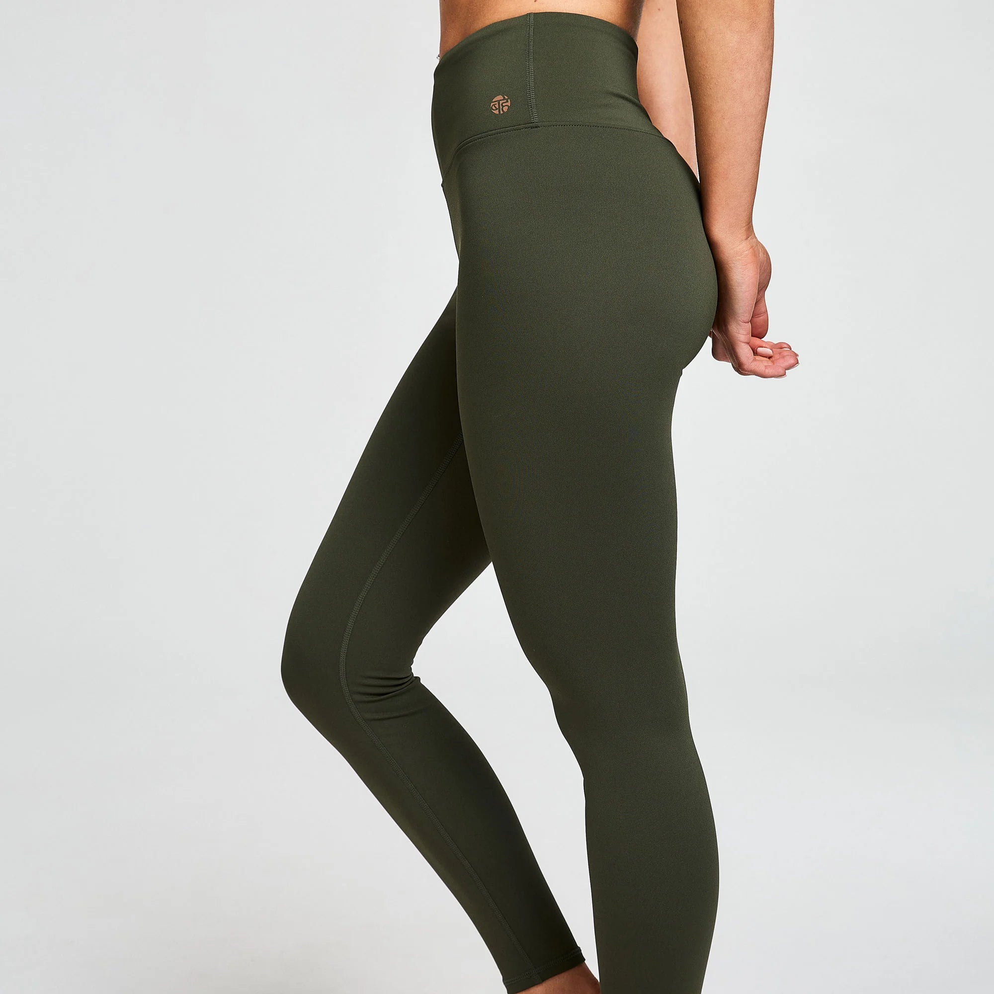 BAHE Dinamica High Rise Legging 7/8 Length - Khaki Color Yoga Pants for Women, Tummy Control Workout Leggings for Running, Gym & Lounge Wear