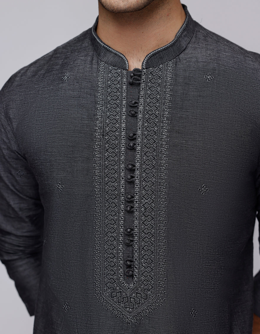J. Junaid Jamshed Cotton Grey Kurta Trouser Set - Traditional Pakistani Outfit for Men - Perfect for Eid, Weddings & Special Occasions