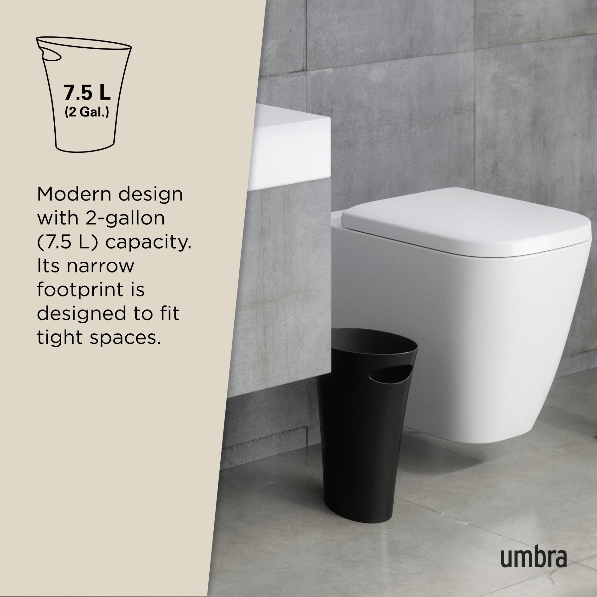 Slim Trash Can - Small Space Garbage Bin for Bathroom, Kitchen, Office & Dorm - Odor Control & Space Saving Waste Basket