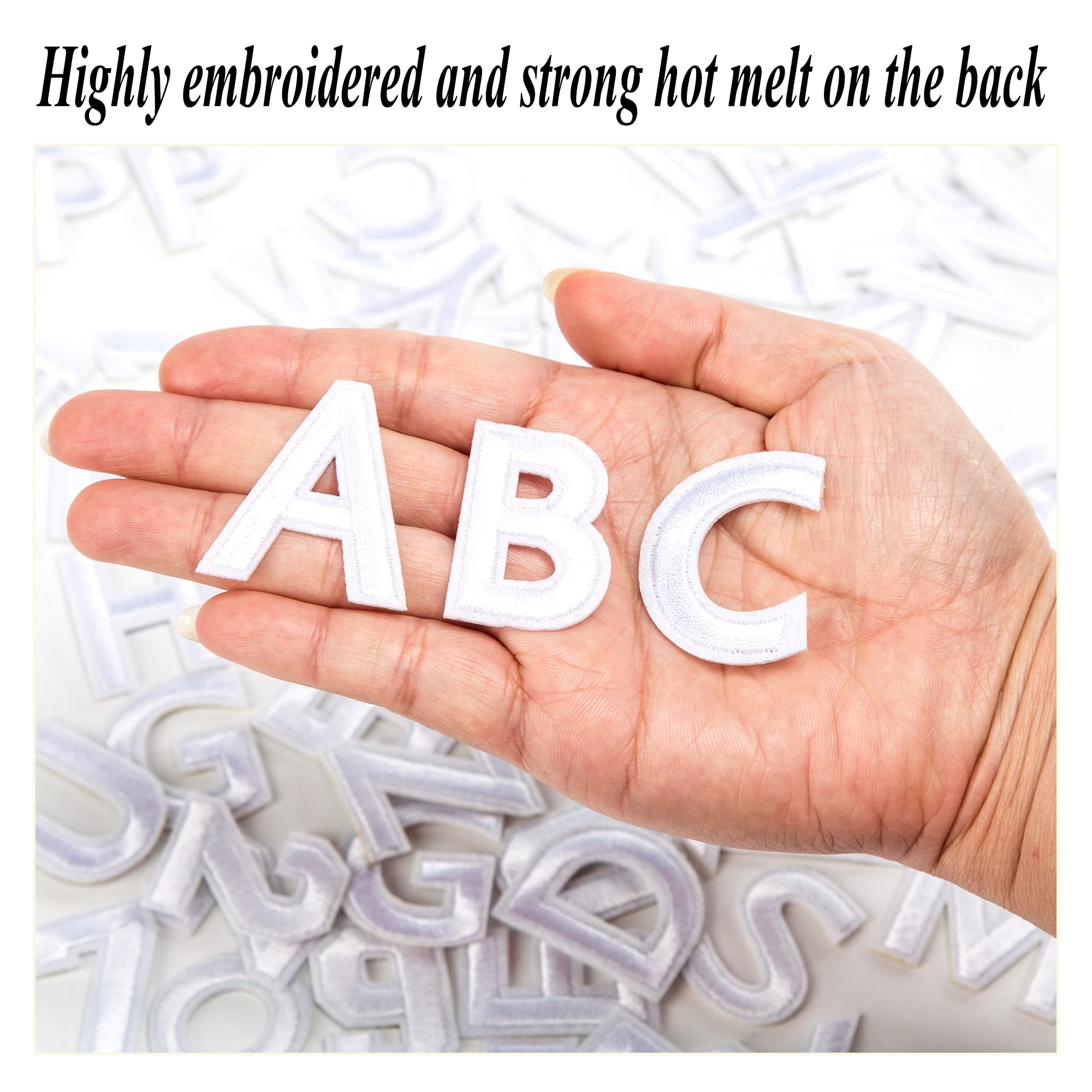 72 PCS Iron-On Embroidered Alphabet & Number Patches A-Z 0-9 for DIY Clothing, Hats, Jeans - White Fabric Applique Letters for Customizing Jackets, Backpacks & School Uniforms