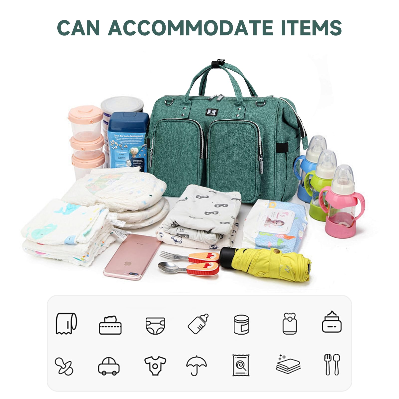 Large Unisex Diaper Bag Backpack with Changing Pad & Stroller Straps - Stylish Baby Travel Tote for Parents (Green) | Perfect for Daycare, Outings & Family Trips