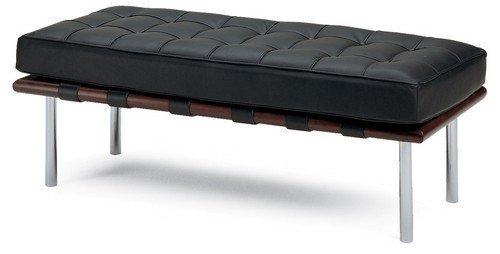 Modern Mies van der Rohe Inspired Two-Seater Bench - Mid-Century Style Sofa for Living Room, Bedroom or Entryway - Durable Wooden Frame with Upholstered Cushion