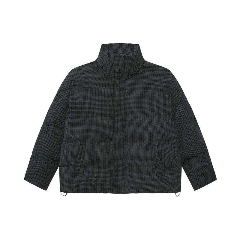 Vintage American Style Men's Cotton Plaid Stand Collar Drawstring Casual Loose Padded Jacket - Warm Winter Coat for Outdoor Activities & Streetwear Fashion