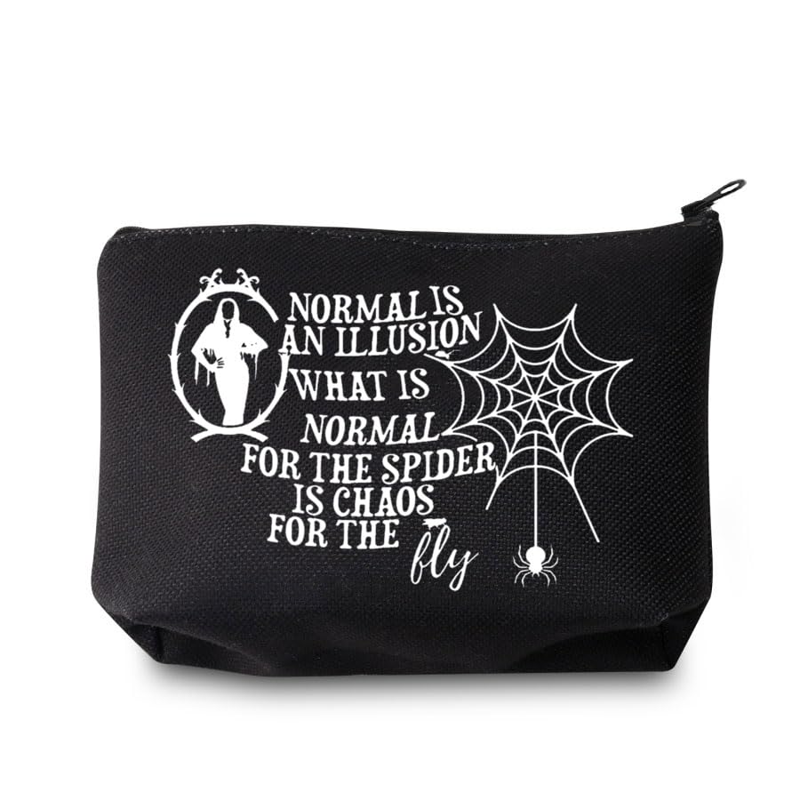 **Morticia Addams Makeup Bag - Gothic Horror Movie Merchandise Cosmetic Pouch for Women | Perfect for Halloween, Cosplay & Horror Fans (Normal Is An Illusion Inspired)**