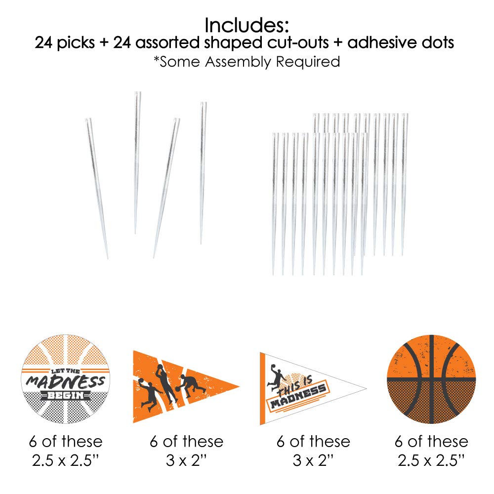 Basketball Cupcake Toppers - Set of 24 for College Party Desserts