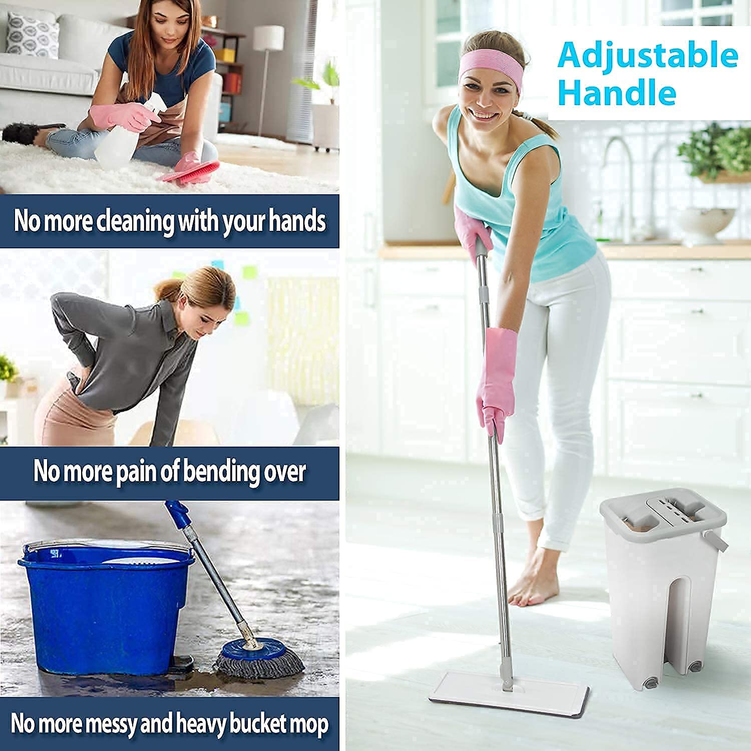 Premium Microfiber Cleaning Mop with Bucket Set - Heavy Duty Floor Mop for Home, Kitchen, Office - Washable & Reusable for Hardwood, Tile, Laminate Floors - Ideal for Daily Cleaning & Spill Cleanup