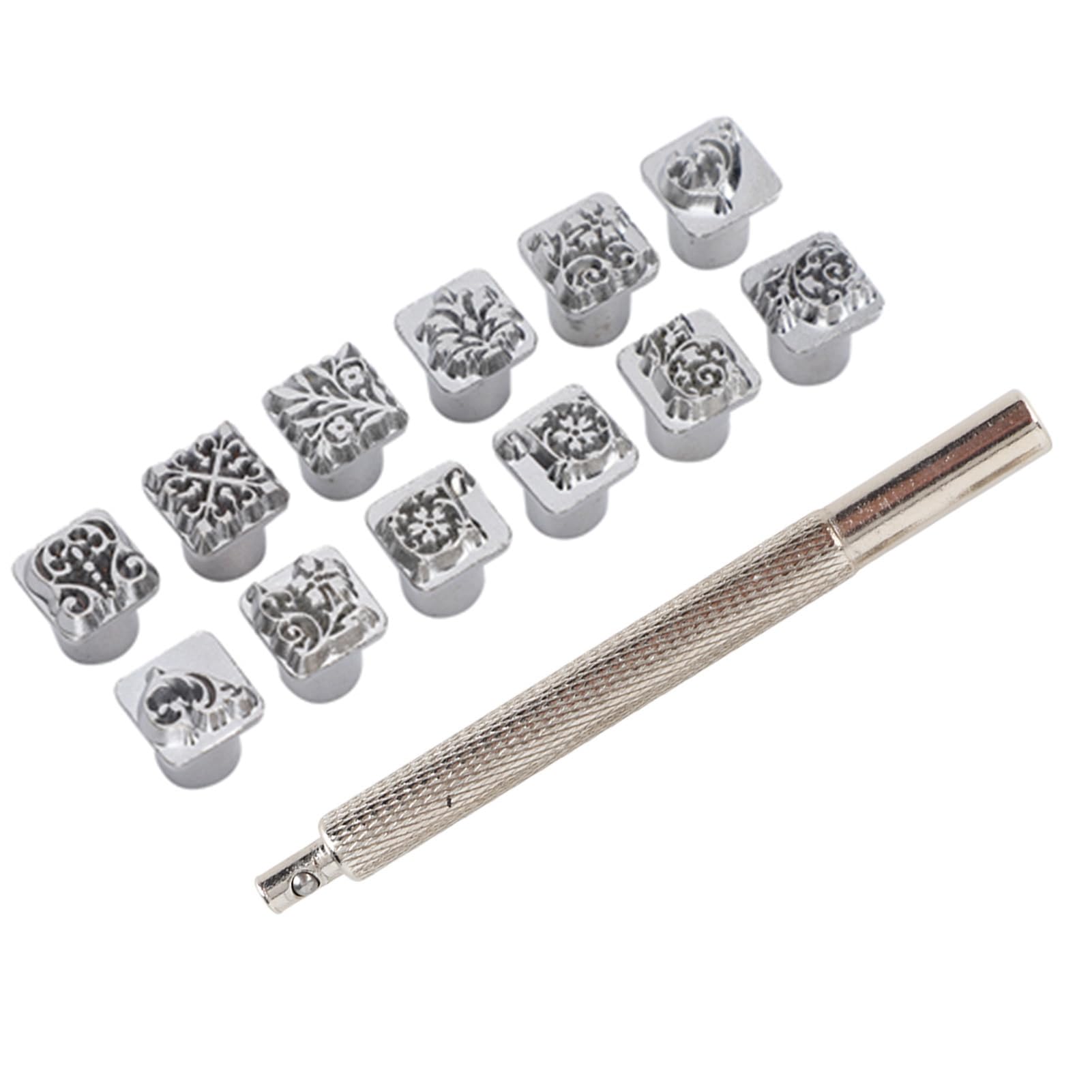 12Pcs Flower Design Leather Stamps Set - DIY Leather Craft Punch Tools with Handle for Leatherworking, Leather Embossing, and Custom Leather Printing | Perfect for Leathercraft, DIY Projects, and Personalized Gifts