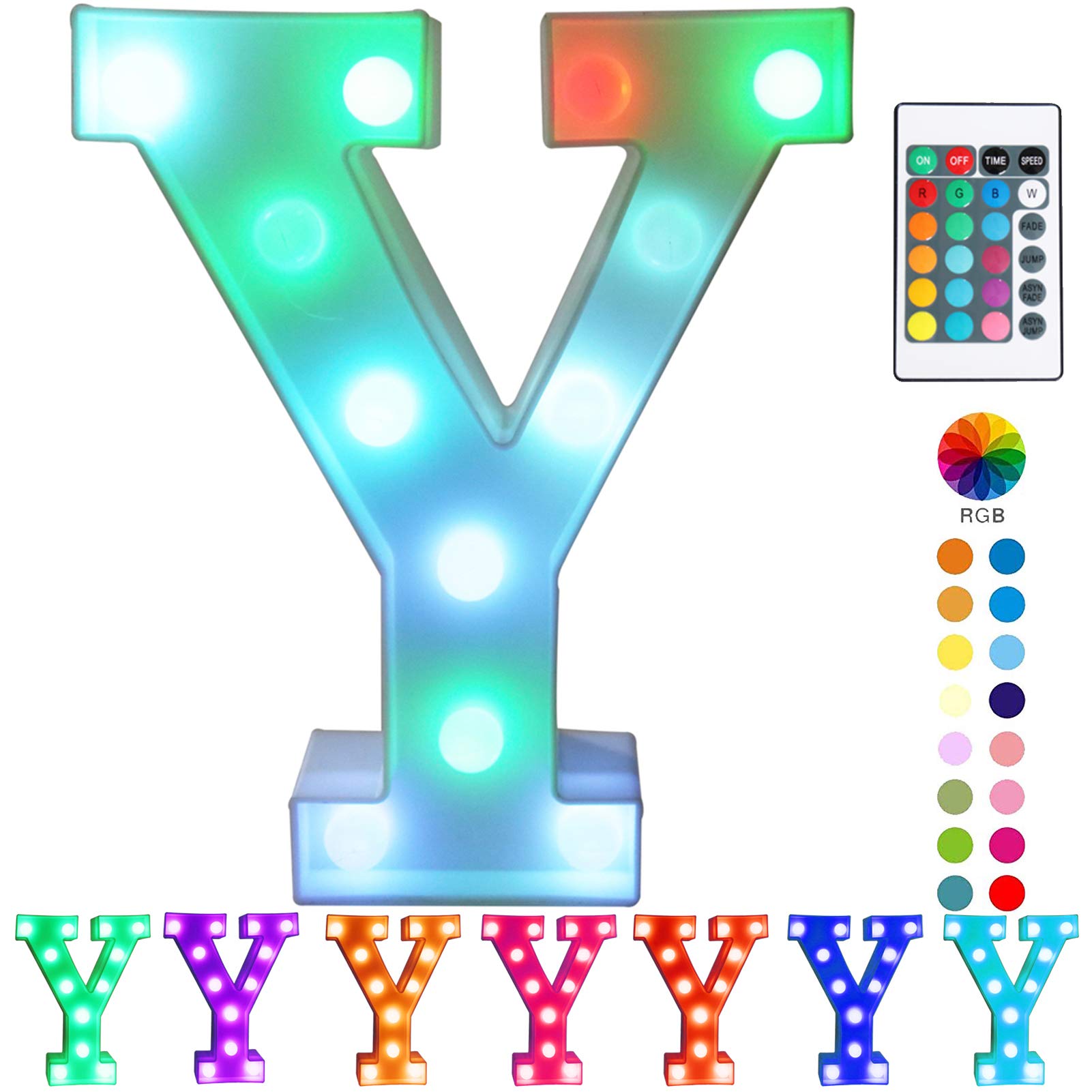 Pooqla Multicolor LED Marquee Letter Lights with Remote - Decorative Light Up Signs for Home, Party & Bar - Letter Y - Perfect for Birthday Decor, Wedding Backdrops & Room Lighting