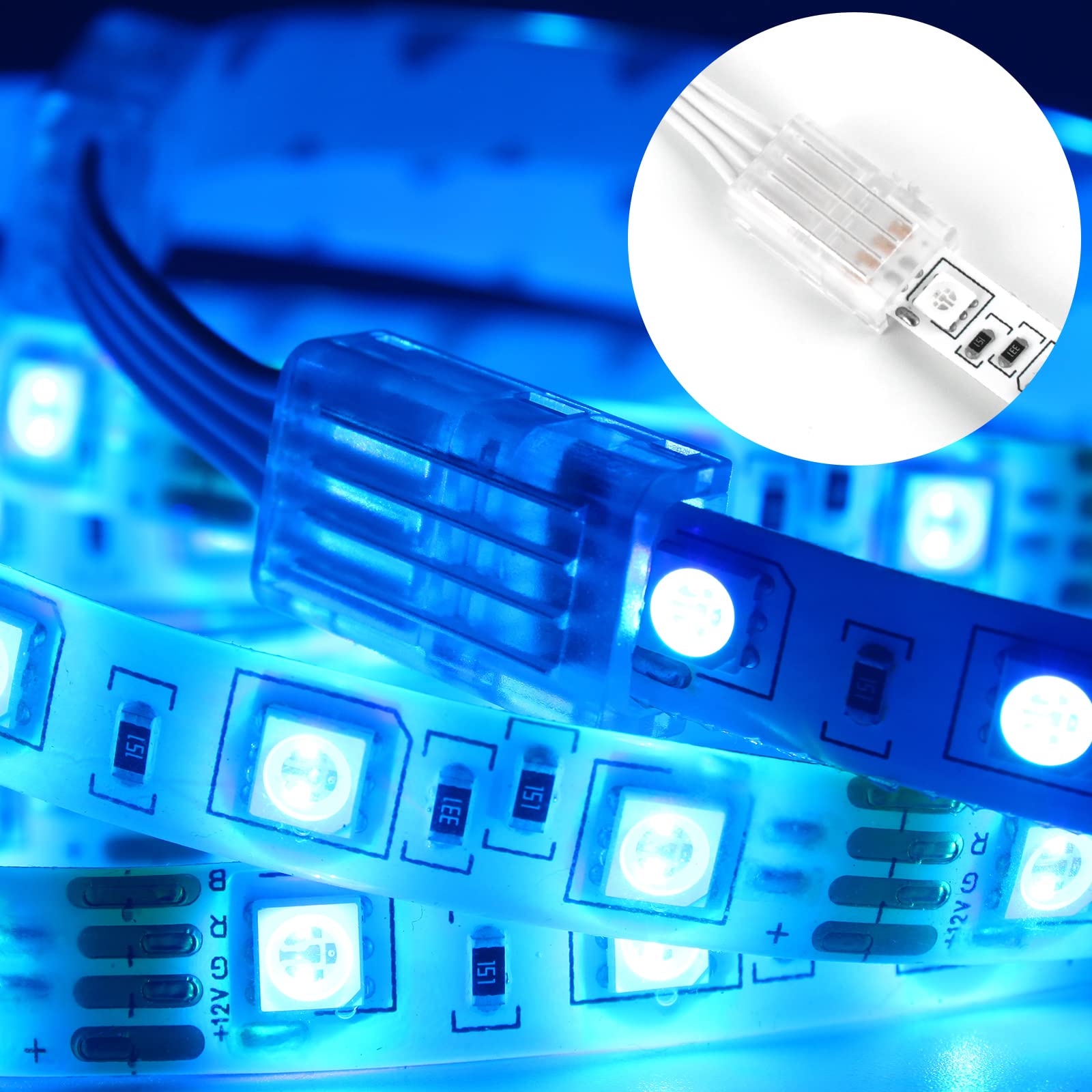 10Pcs 4-Pin 10mm Solderless LED Connectors for RGB 5050 Light Strips - Quick Connect to Power Adapter & Controller - Perfect for Home Lighting, DIY Projects & LED Decorations