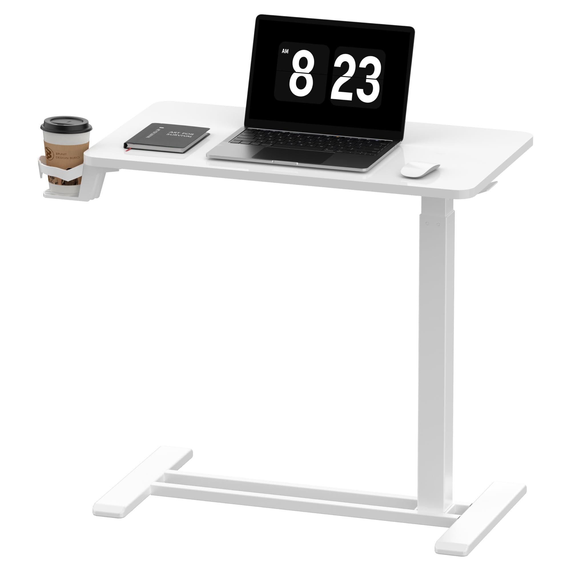 FLEXISPOT H7 Adjustable Overbed Table with Wheels - Pneumatic Height Adjustable Mobile Standing Desk, Rolling Laptop Cart for Home Office & Hospital Use (27.6