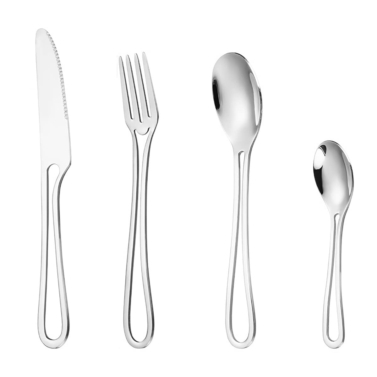 24-Piece Stainless Steel Flatware Set for 6 - Modern Rainbow Silverware Cutlery Set with Knives, Forks & Spoons - Elegant Hollow Handle Design for Wedding, Family Gatherings & Daily Dining Use