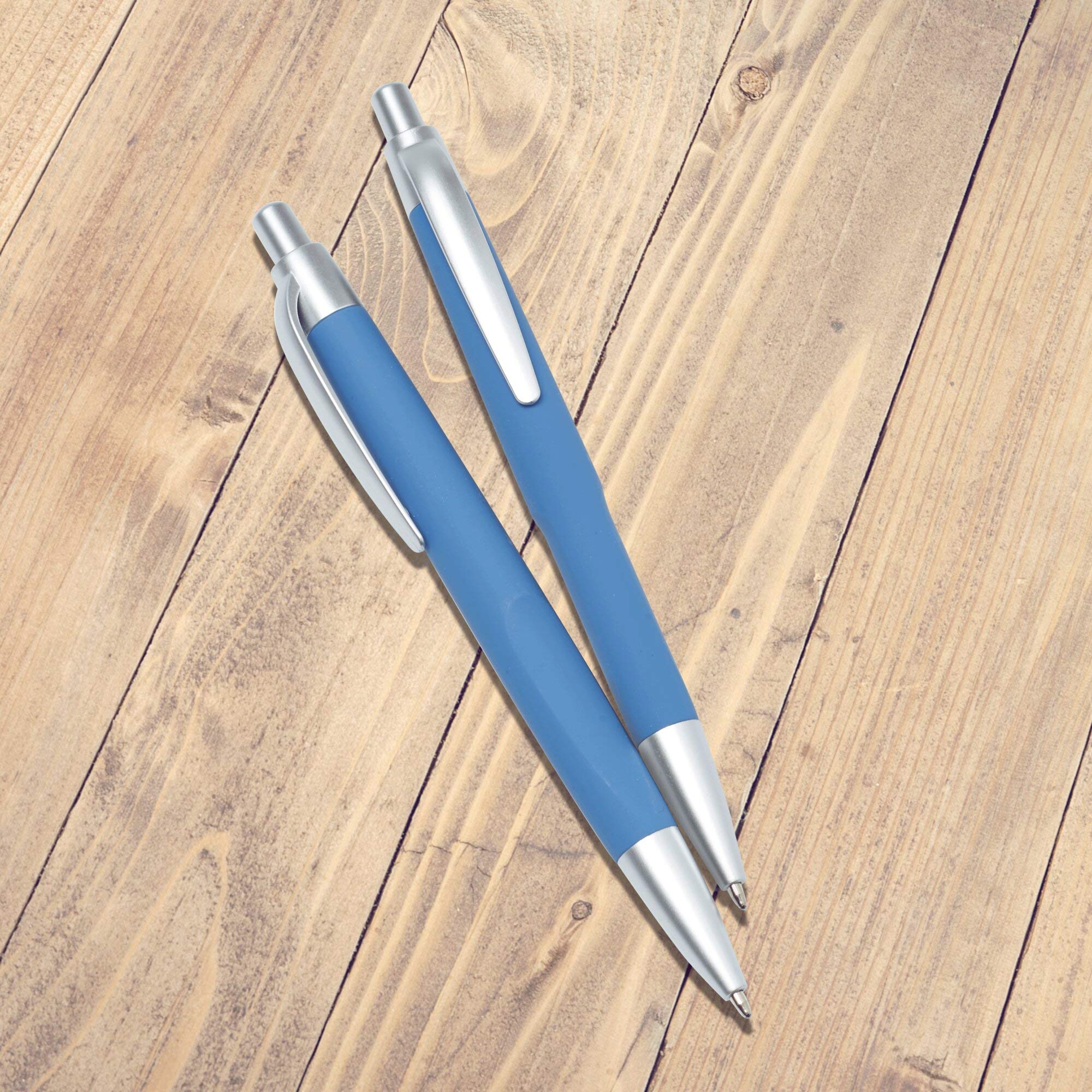 10 Pack Atlas Click Action Pens - Customizable Text & Logo - Plastic Barrel, Black Ink - Light Blue - Perfect for Office, School & Corporate Gifts