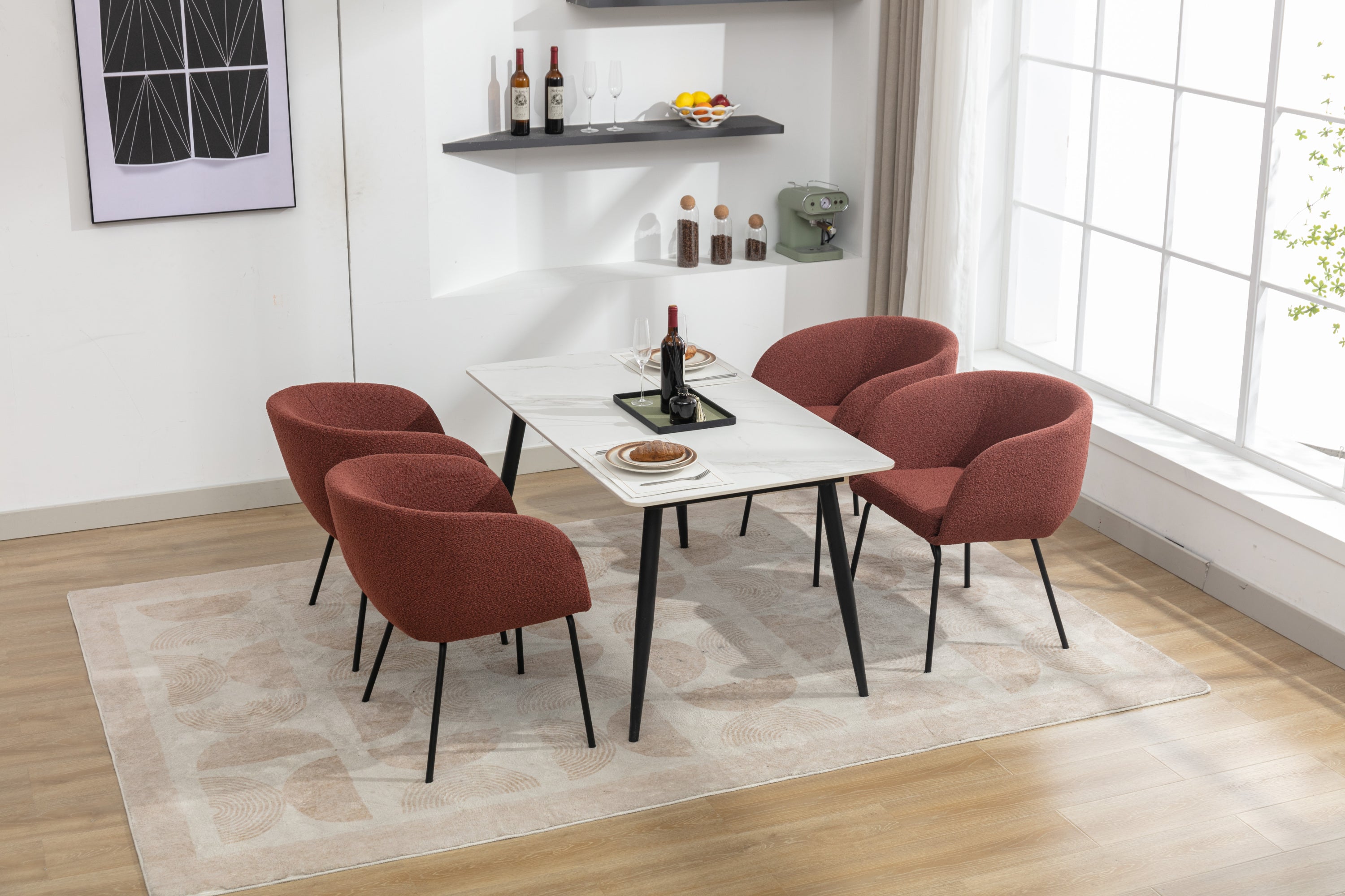 2 Pack Boucle Fabric Dining Chairs with Black Metal Legs - Wine Red | Modern Upholstered Side Chairs for Kitchen, Dining Room, or Office | Comfortable & Stylish Seating Solution