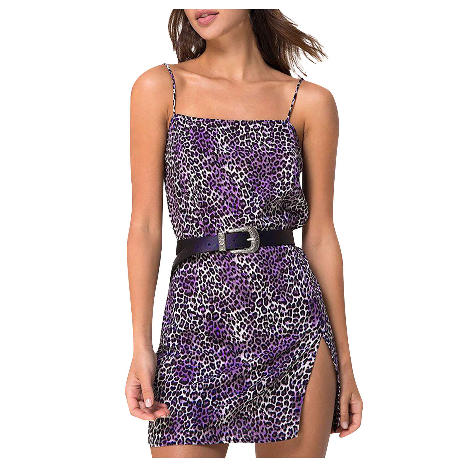 Sexy Leopard Print Mini Sling Dress for Women - Split Party Dress in White | Perfect for Night Out, Club Wear & Special Occasions