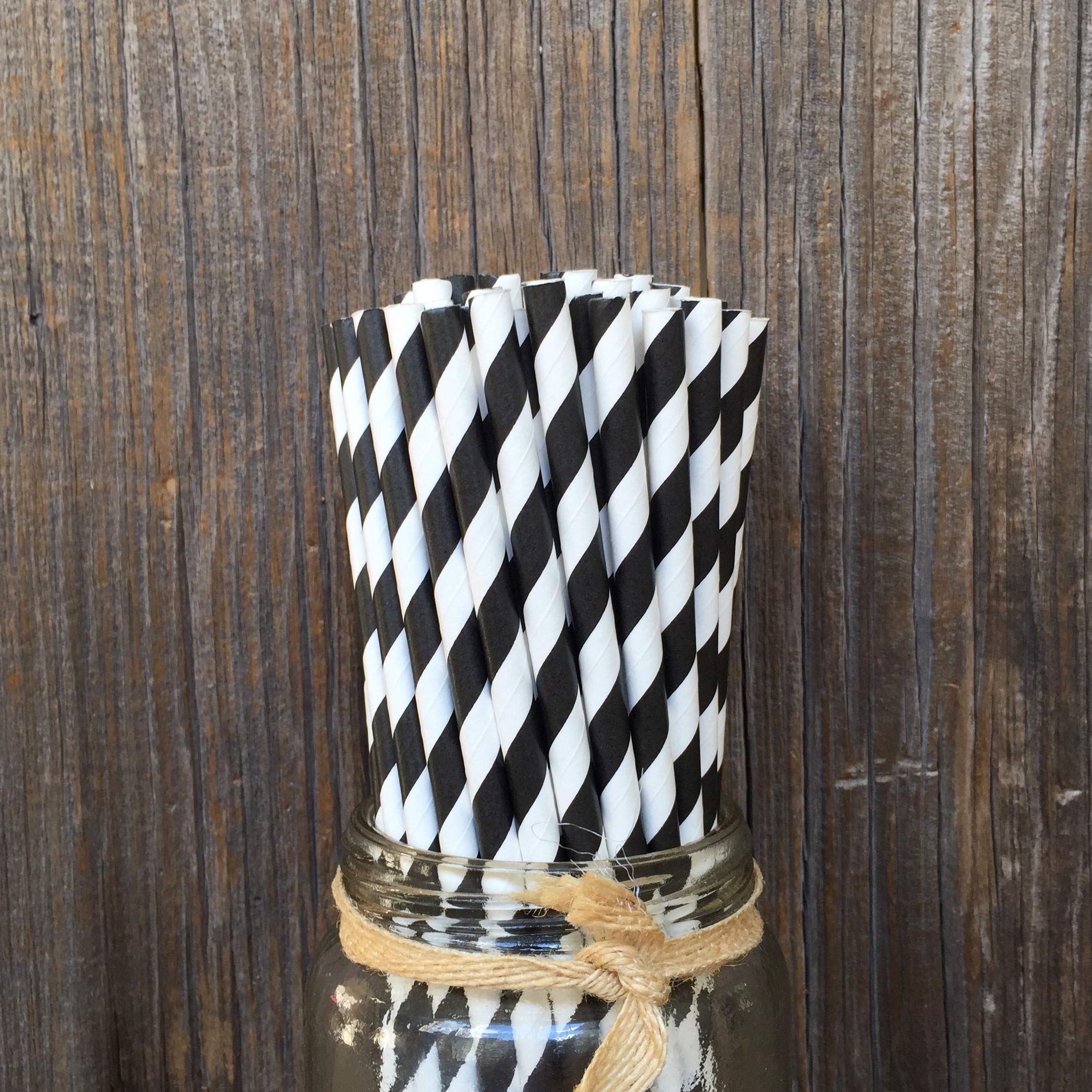 Eco-Friendly Black & White Stripe Paper Straws 7.75