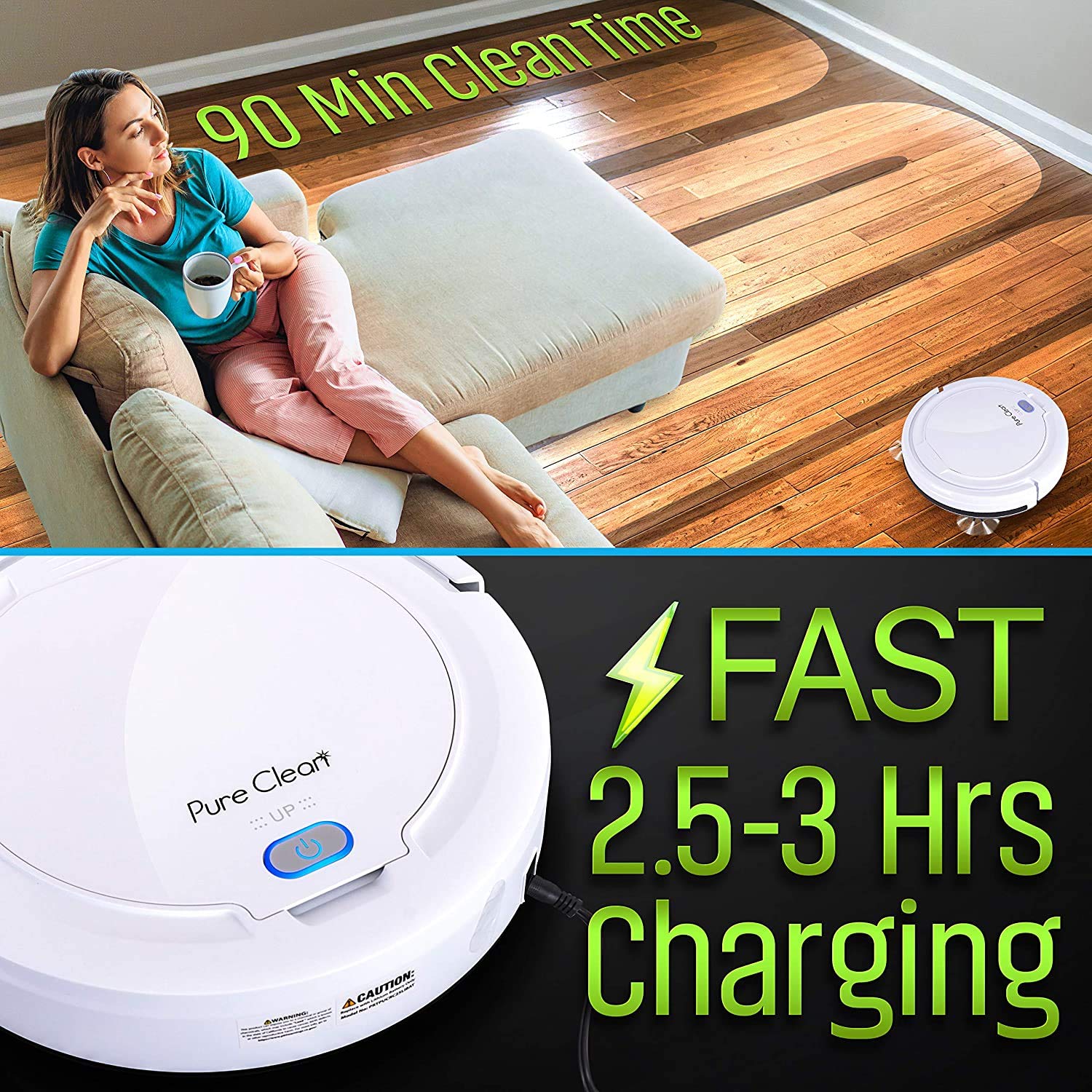 PURE CLEAN Smart Automatic Robot Vacuum Cleaner with Self-Programmed Navigation - Slim, Rechargeable Robotic Vacuum for Carpets, Hardwood, Tile & Linoleum Floors - Anti-Fall Sensors - Ideal for Pet Hair, Daily Home Cleaning & Office Use - Model PUCRC25PLUS.5
