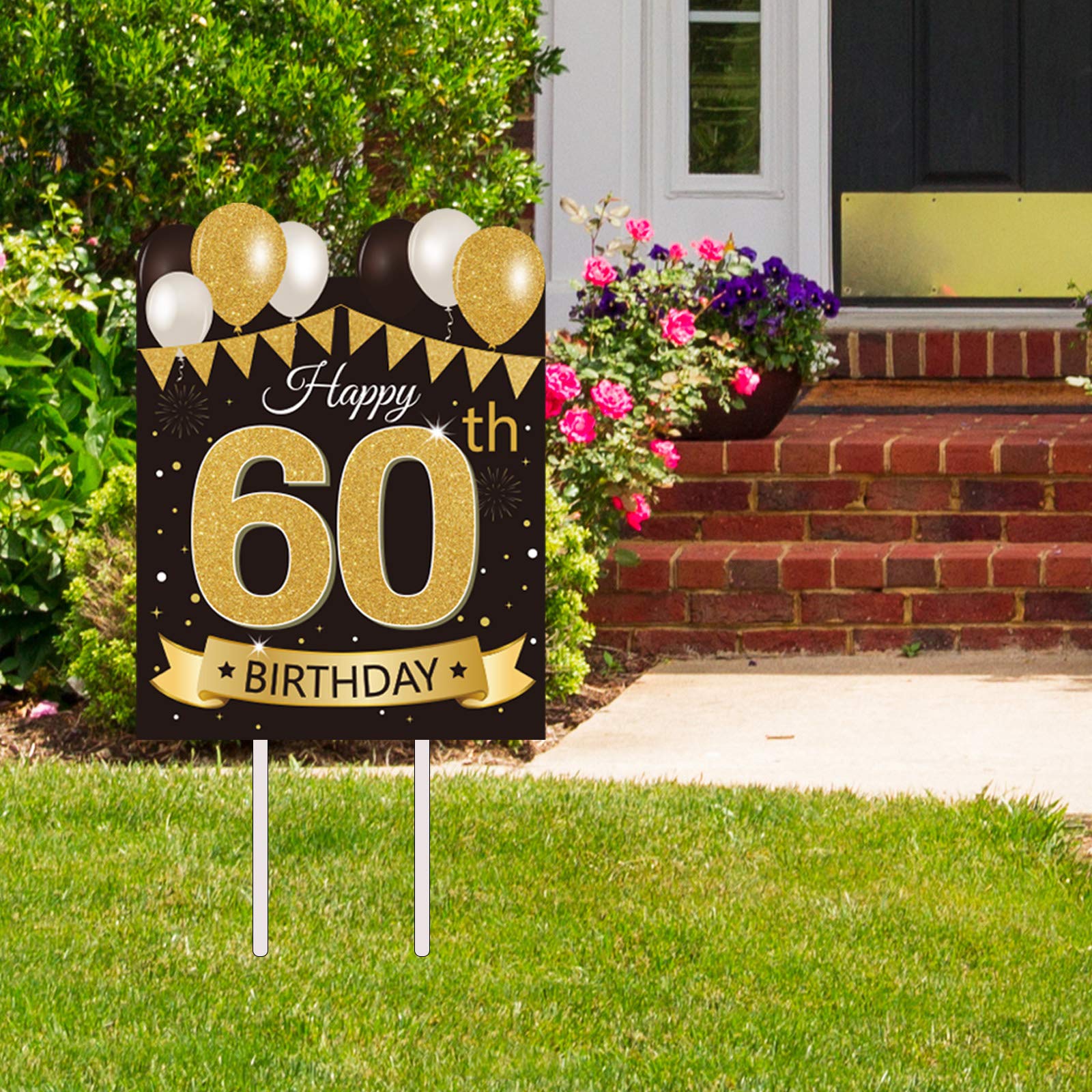 60th Birthday Yard Sign - Large Black & Gold Happy 60th Birthday Party Lawn Decor with Stakes | Outdoor Anniversary Celebration, Backyard Decorations, Milestone Birthday Party Supplies