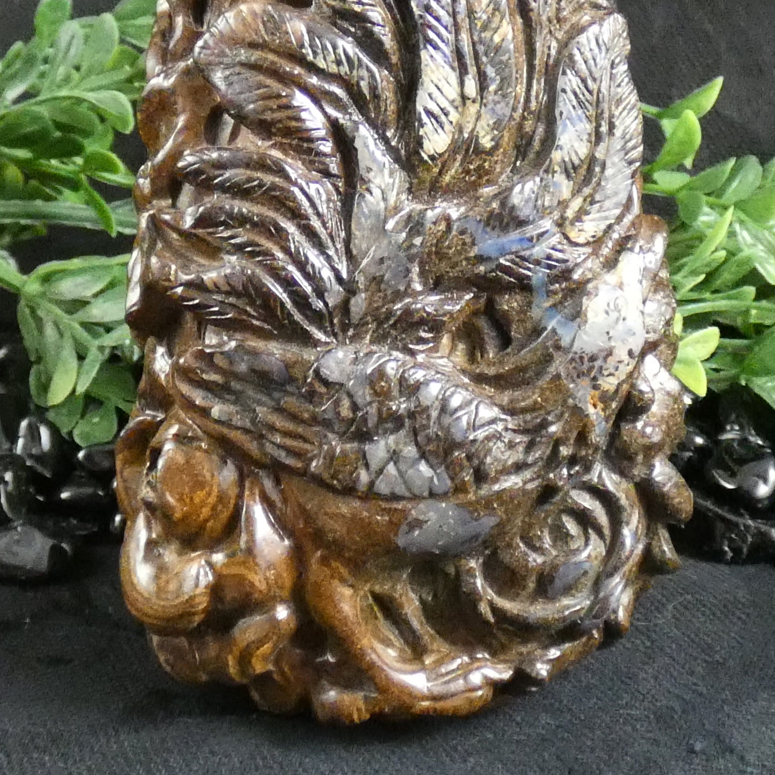 Natural Boulder Opal Bird & Flower Basket Carving - Handcrafted Gemstone Art for Home Decor & Gift Giving | Perfect for Display, Collection & Spiritual Healing