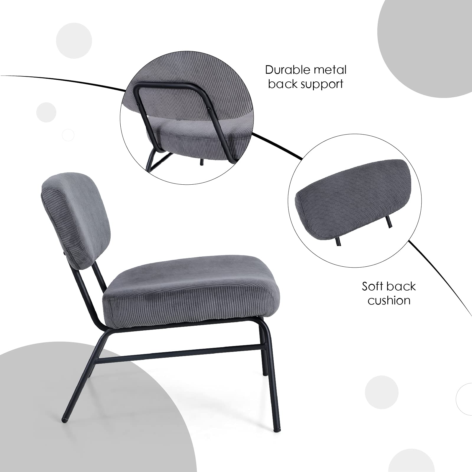Sophia & William Accent Chair - Low Back Corduroy Upholstered Living Room Chair with Sturdy Metal Legs, 25