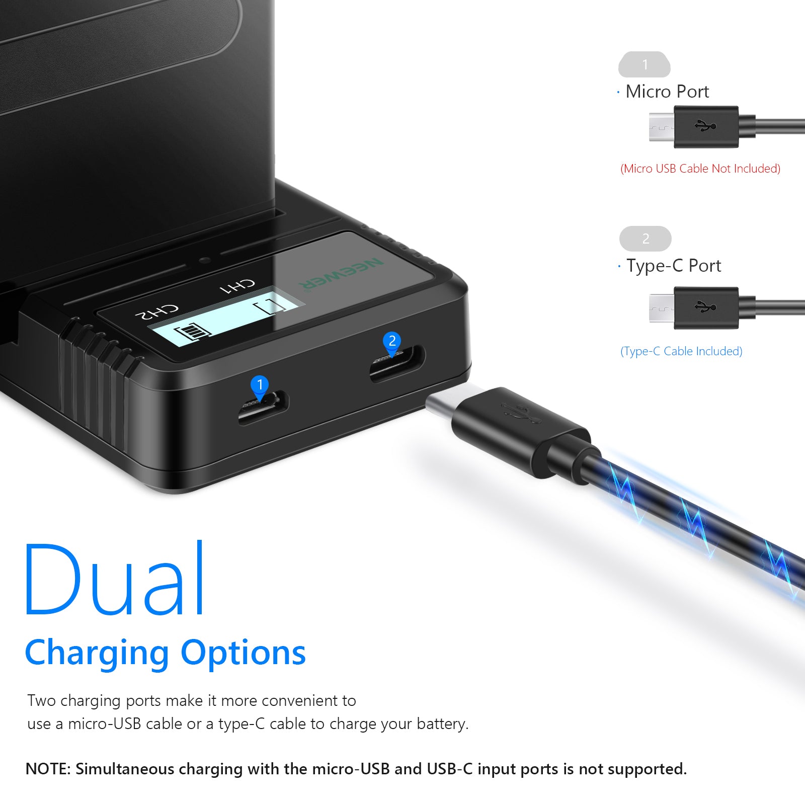NEEWER Dual USB Battery Charger for Sony NP-F Series - Fast Charging for Sony Cameras, Camcorders & DSLRs - Perfect for Travel, Vlogging & Professional Photography