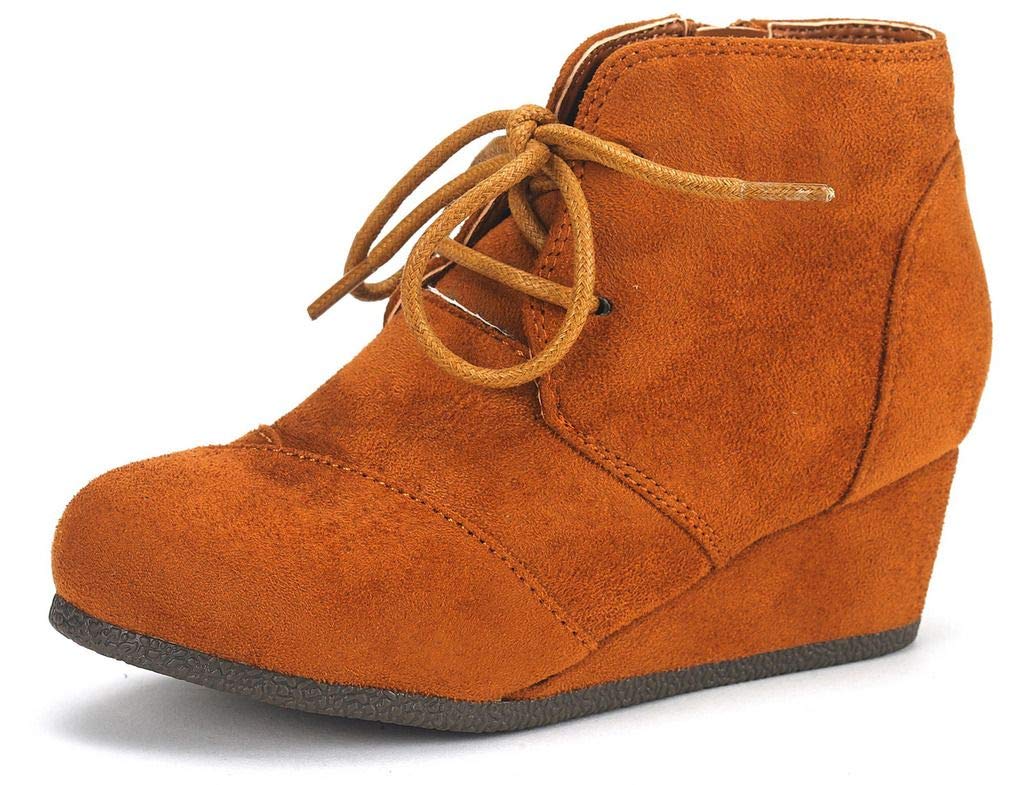 DREAM PAIRS Girls Low Wedge Heel Booties with Side Zipper - Ankle Boots for Toddler, Little Kid & Big Kid - Perfect for School, Parties & Everyday Wear