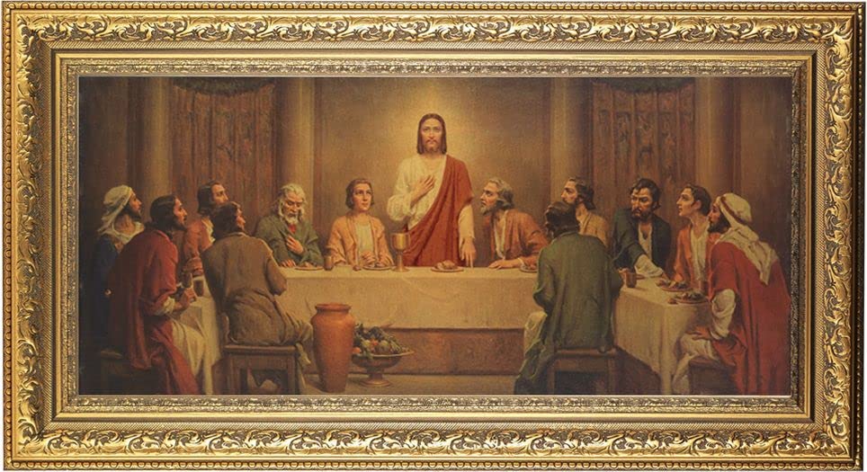 Last Supper Framed Wall Art - Large Antique Gold Leaf Acanthus Design Picture - Perfect for Home, Church & Office Decor