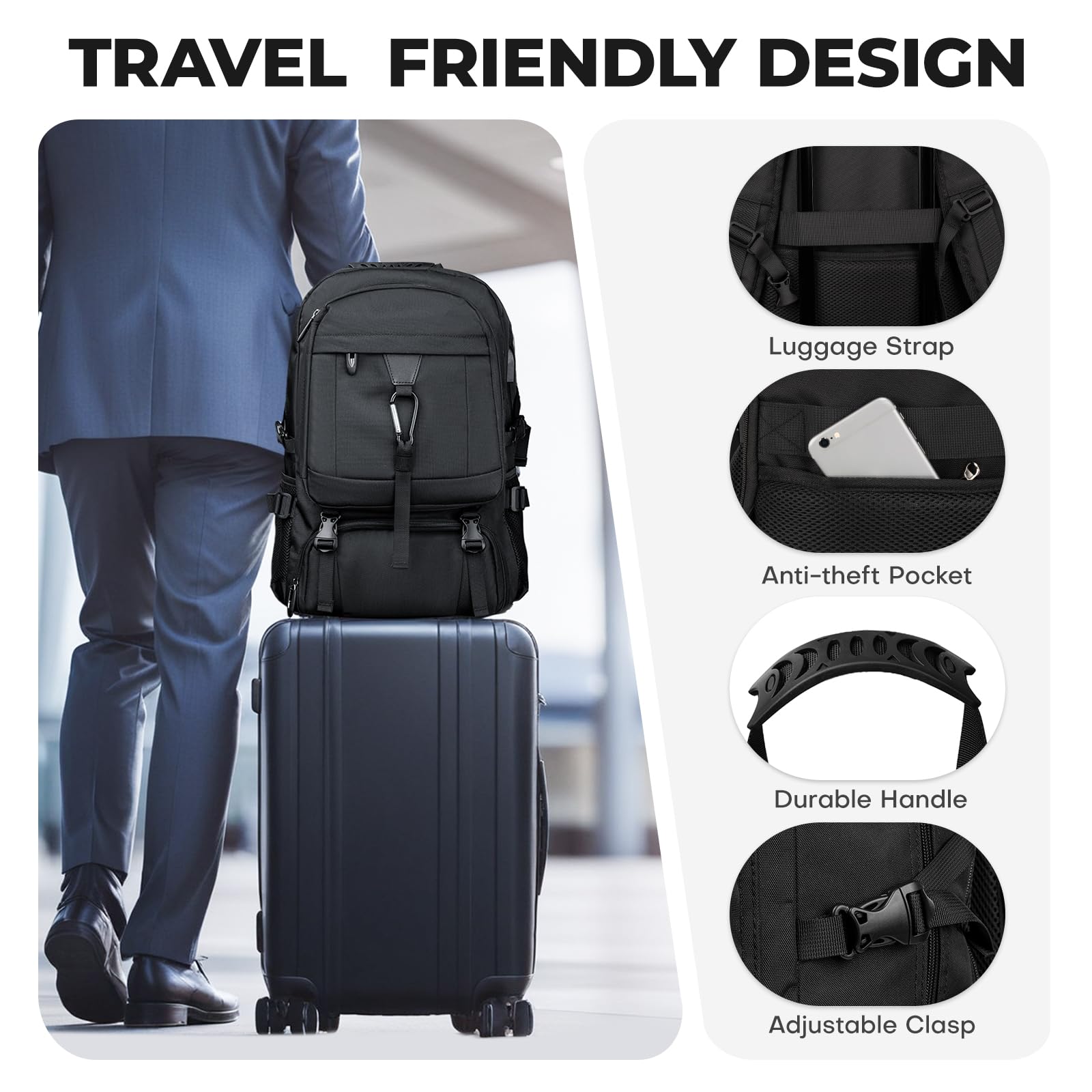Extra Large Travel Backpack for Men & Women - 18.4 Inch Laptop Backpack with Shoe Compartment & USB Charging Port - Durable College Backpack for Business, Hiking, Camping (Fits Above 5.74 ft Height) - Perfect for Commuting, Air Travel & Outdoor Adventures