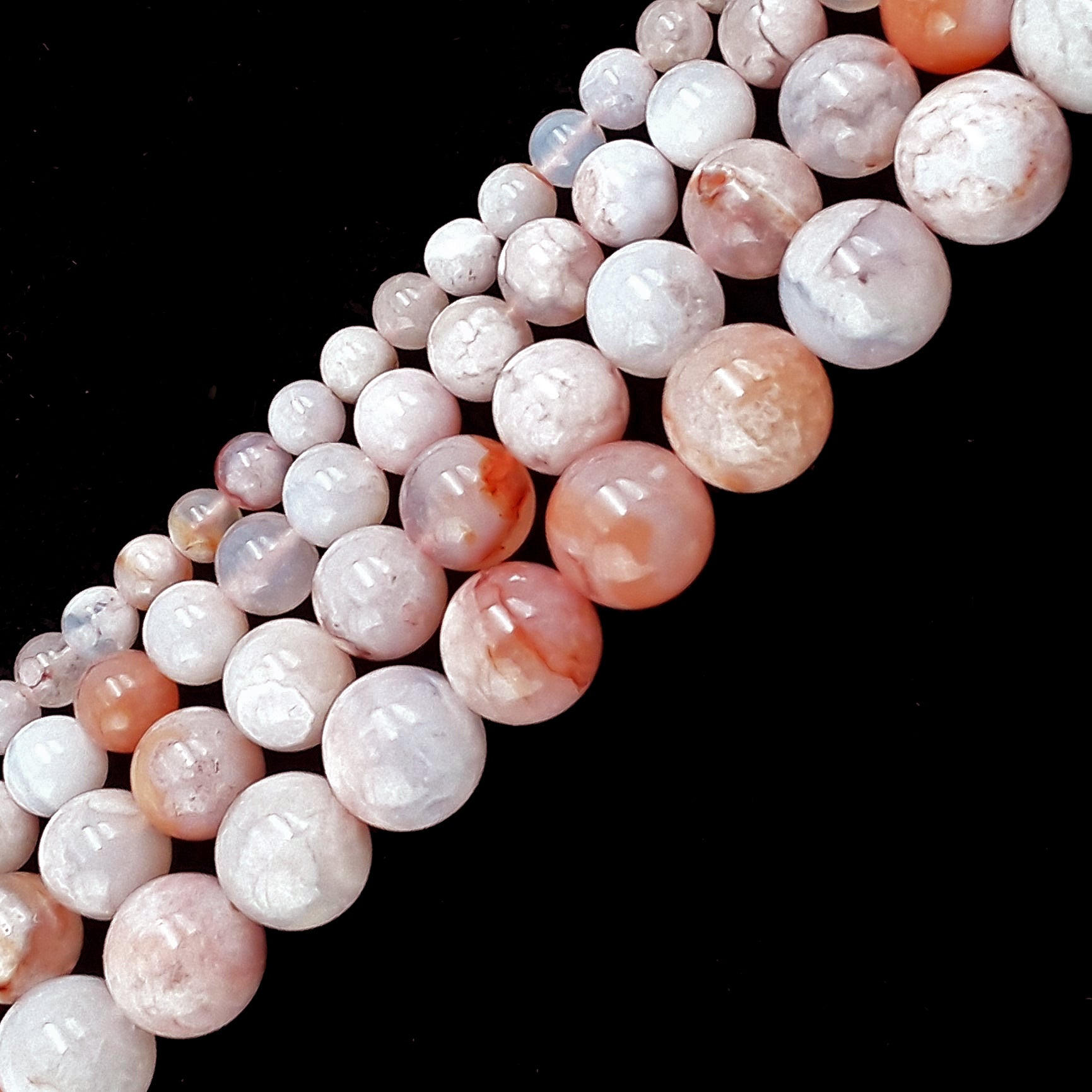 Cherry Blossom Agate Smooth Round Beads - 4mm 6mm 8mm 10mm 15.5 Inch Strand - DIY Jewelry Making, Bracelet & Necklace Crafting Supplies
