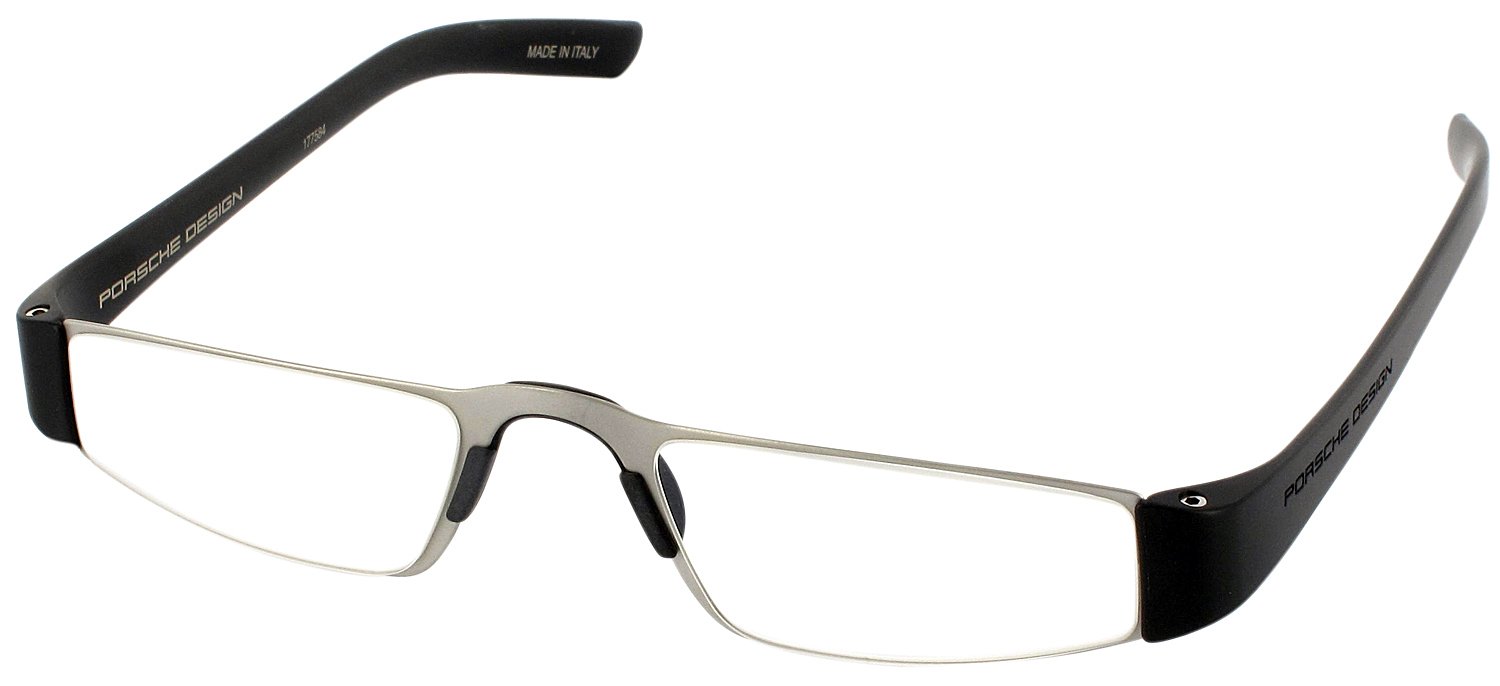 Porsche 8801 Titanium Black Half Frame Reading Glasses +2.50 Strength - Stylish Single Vision Readers for Men & Women - Perfect for Reading, Office Work & Computer Use