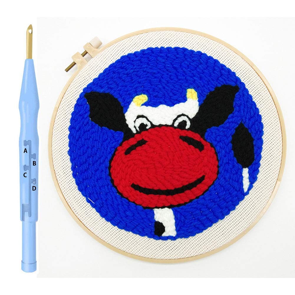 Punch Needle Embroidery Kit for Beginners - Animal Rug DIY Craft Set with Adjustable Pen, Colorful Yarn & 6'' Hoop - Perfect for Home Decor, Gifts & Relaxing Handicrafts