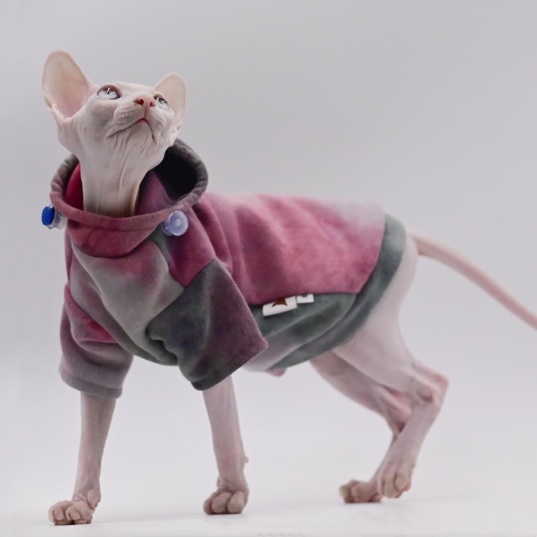 Warm Fleece Hoodie for Hairless Cats - Winter Cat Clothes for Sphynx, Devon Rex & Peterbald | Cozy Indoor & Outdoor Pet Apparel (Size M)