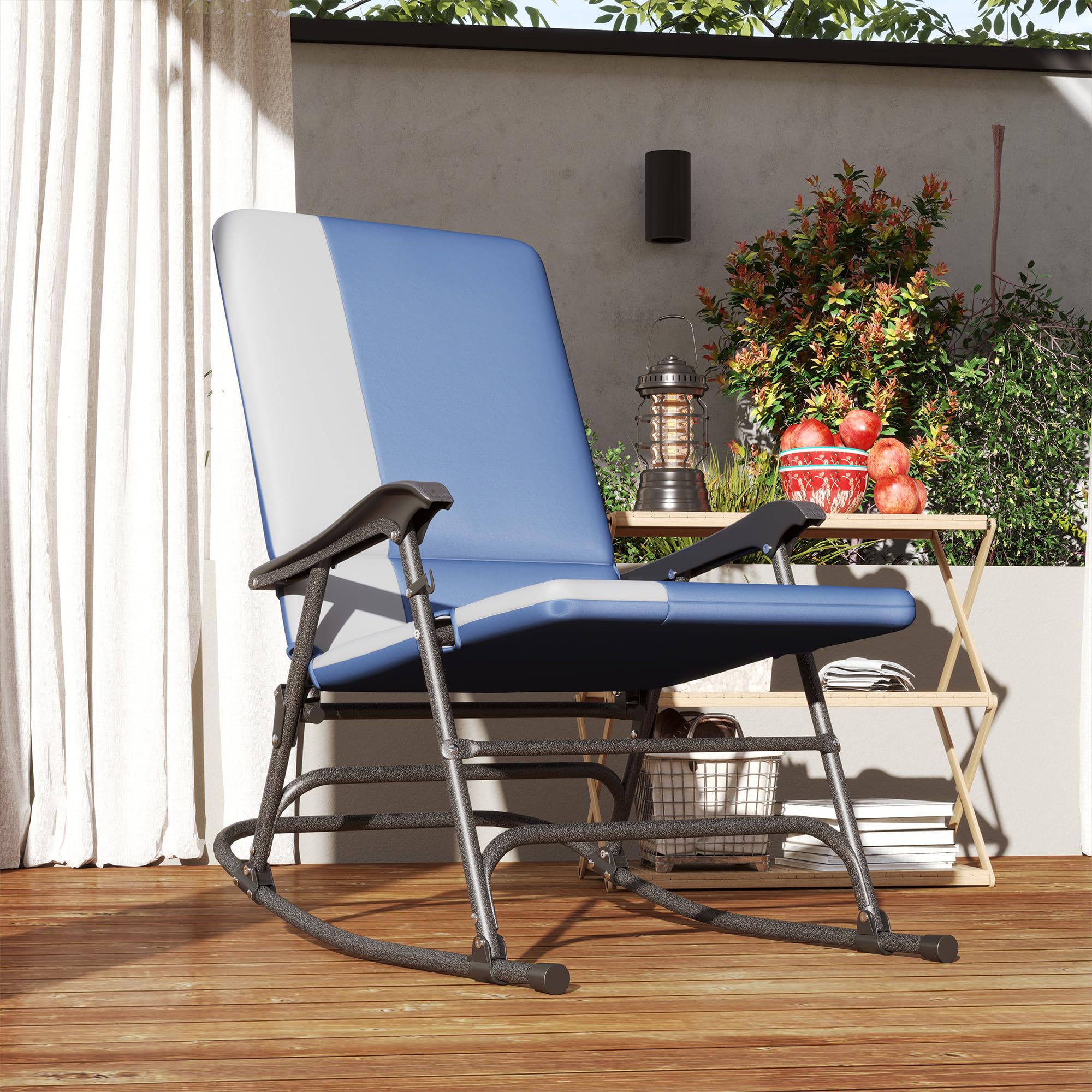 Outsunny 2-Pack Folding Outdoor Rocking Chairs - Heavy Duty 400 lbs Capacity Oversized Camping Chairs with Wide Seat & Padded High Back - Perfect for Patio, Porch, Garden, Backyard Relaxation - Dark Blue