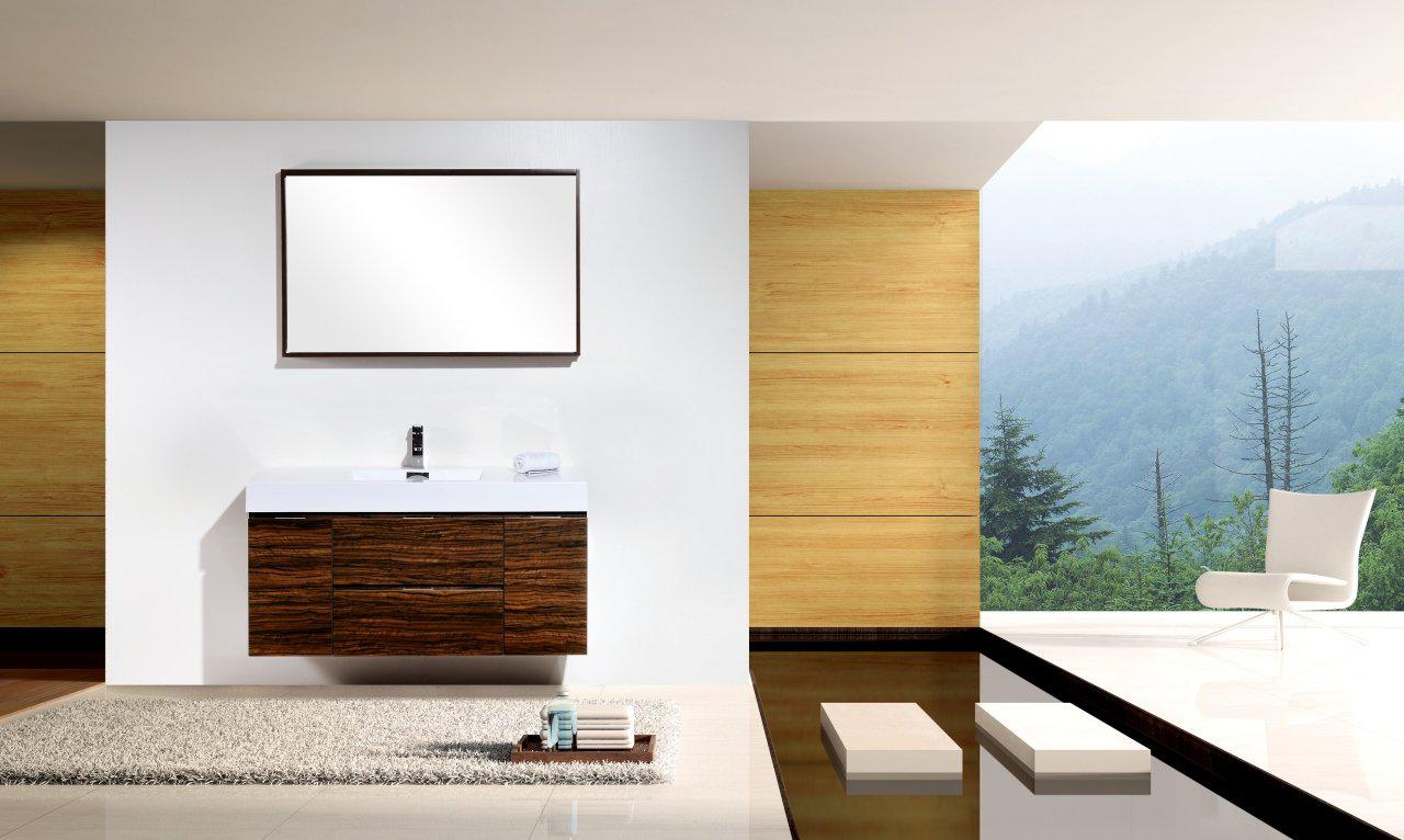 48 Inch Modern Walnut Bathroom Vanity with Wall Mount - Elegant Space-Saving Design for Small Bathrooms & Powder Rooms