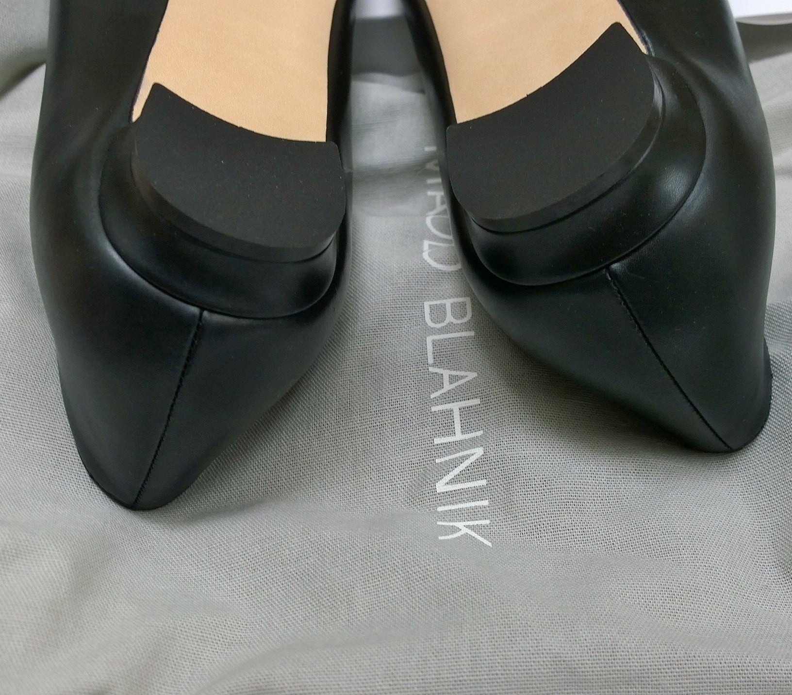 Manolo Blahnik Hangisi Black Leather Flats with Silver Rhinestone Buckle - Women's Luxury Ballet Flats for Work, Party & Evening Events