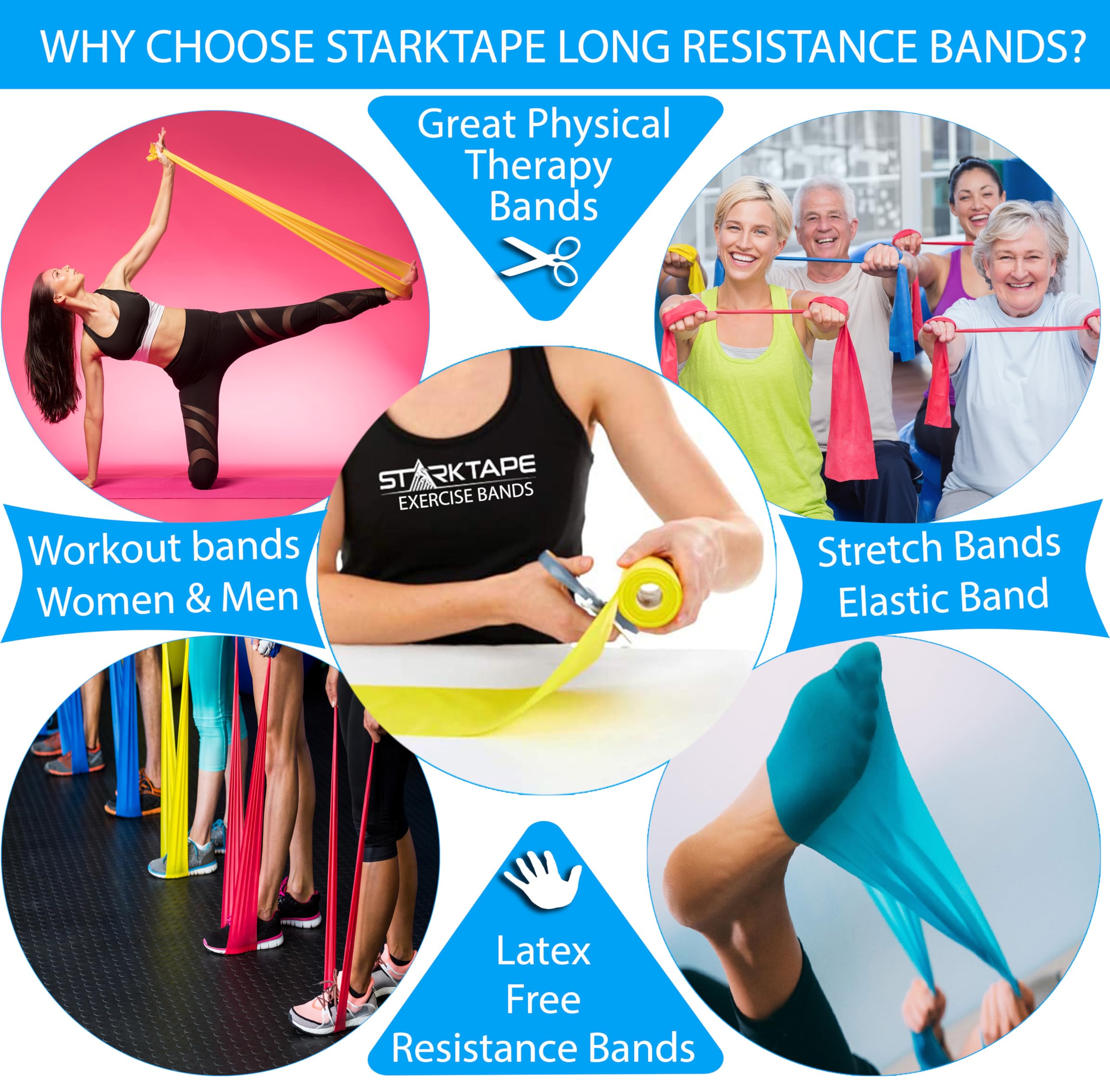 Premium Resistance Bands Set - 8, 16, 25, 50 Yards Bulk Rolls | Latex-Free Elastic Therapy Bands for Home Workouts, Yoga, Pilates & Physical Rehab | Ideal for Strength Training, Fitness & Recovery Exercises