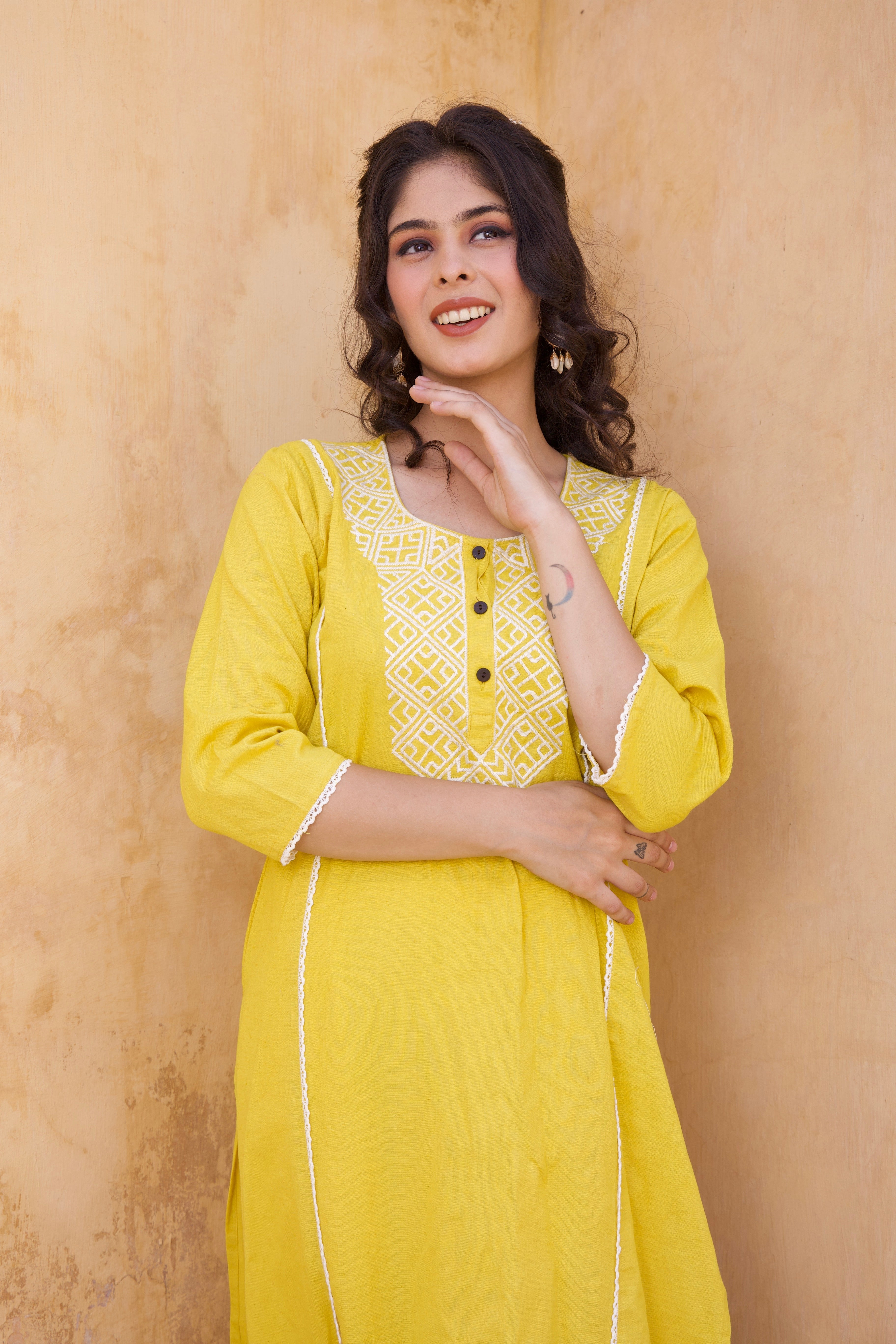 White and Yellow Embroidered Kurta and Pants Set for Women | Traditional Indian Ethnic Wear | Perfect for Festivals, Weddings & Special Occasions