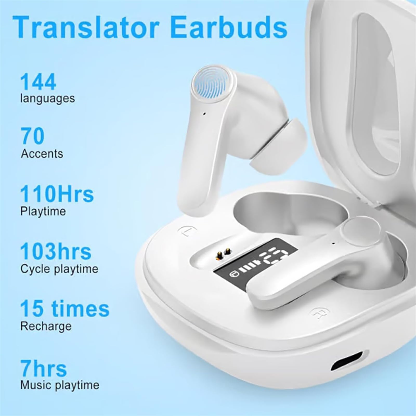 Real-Time 2-Way Language Translator Earbuds - 114 Languages Translation Device for Travel, Business & Meetings | Respondvi Bluetooth Earbuds with Instant Voice Translation