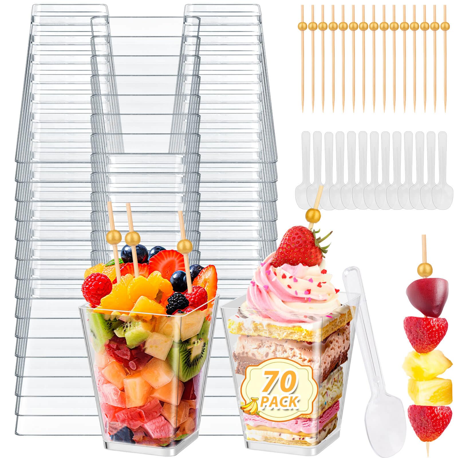 190-Piece 5 oz Clear Plastic Dessert Cups Set with Spoons & Cocktail Picks - Mini Parfait Shooter Cups for Party Appetizers, Yogurt, Pudding, Ice Cream, Jello - Perfect for Weddings, Baby Showers & Catering Events
