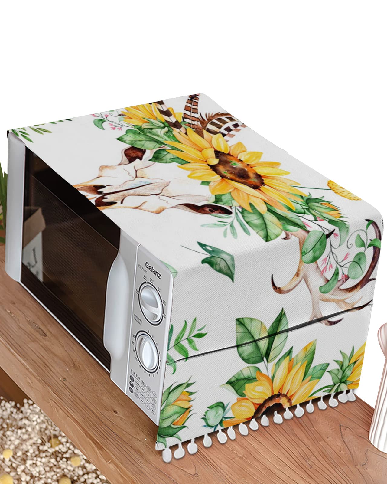 Sunflower Leaf Cow Horn Table Runner - Non-Slip Fridge & Microwave Oven Dust Cover with Side Pockets (21x51 Inch) - Perfect for Kitchen, Dining Room & Party Decor