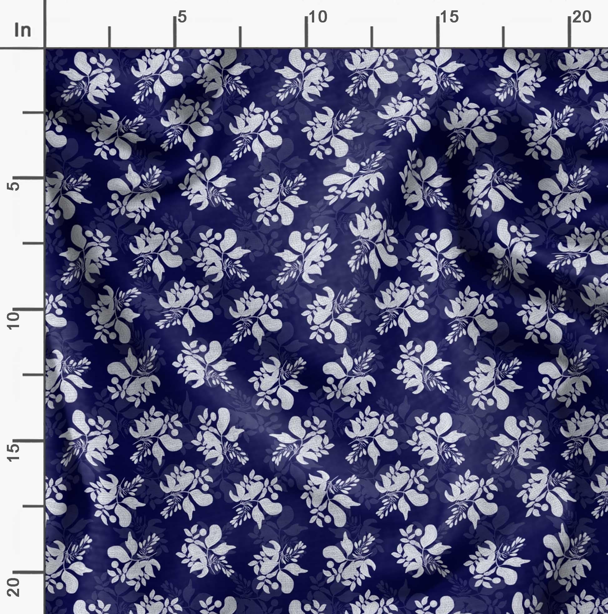 Soimoi Moss Georgette Blue Fabric by The Yard - 42 Inch Wide Printed Fabric with Artistic Leaf & Floral Design for DIY Fashion, Home Decor, and Craft Projects - Elegant Draping Material for Dresses, Curtains, and Scarf Making