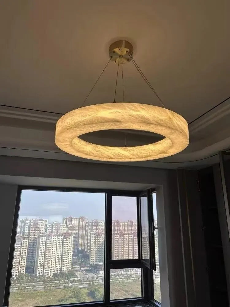 Modern Alabaster Round Pendant Light - Elegant Ceiling Fixture for Dining Room, Bedroom, or Living Room Decor