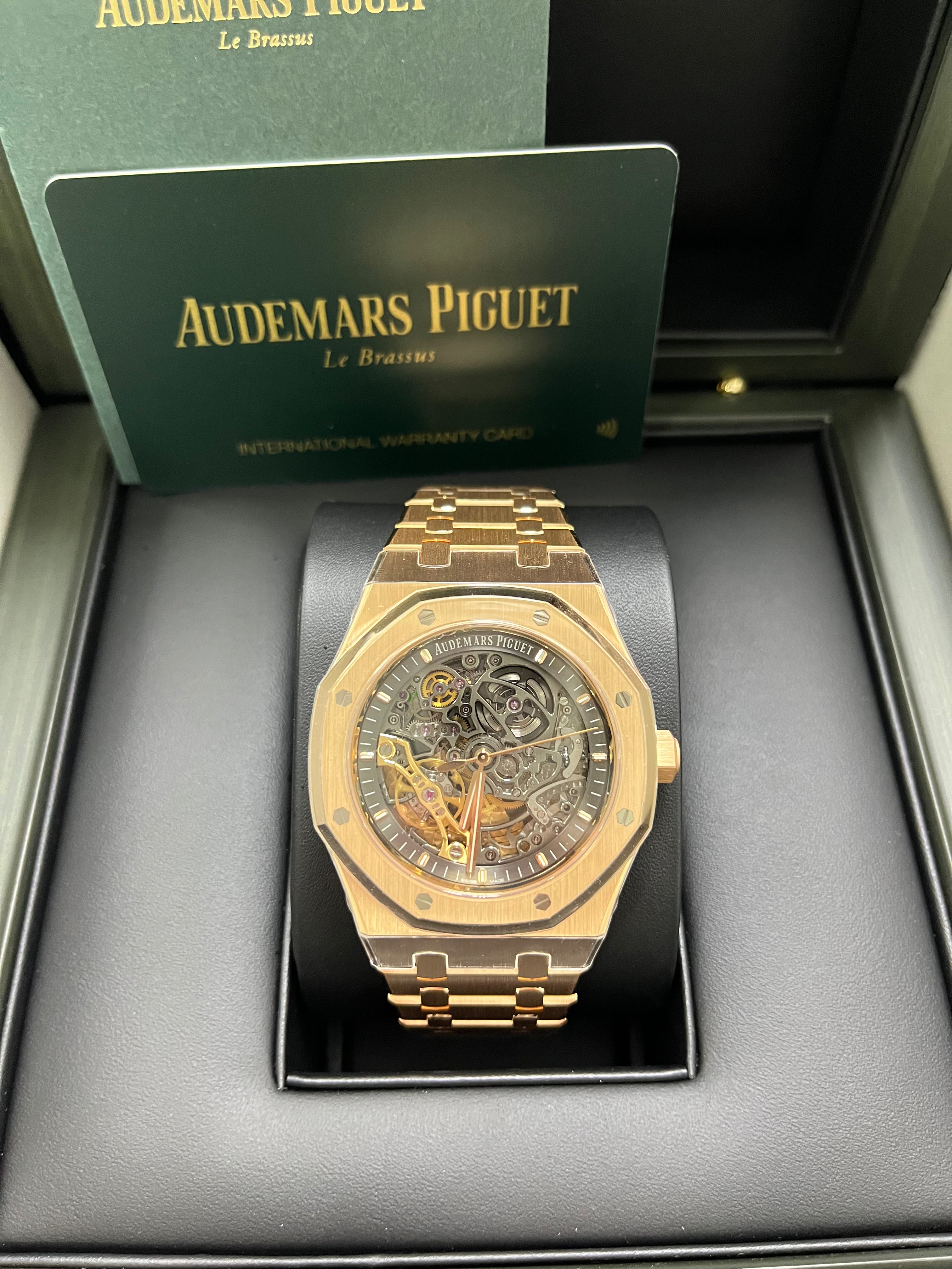 Audemars Piguet Royal Oak 41mm Rose Gold Skeleton Watch with Double Balance Wheel - Ref 15407OR.OO.1220OR.01 - Luxury Openwork Timepiece for Men, Perfect for Business Meetings & Formal Events