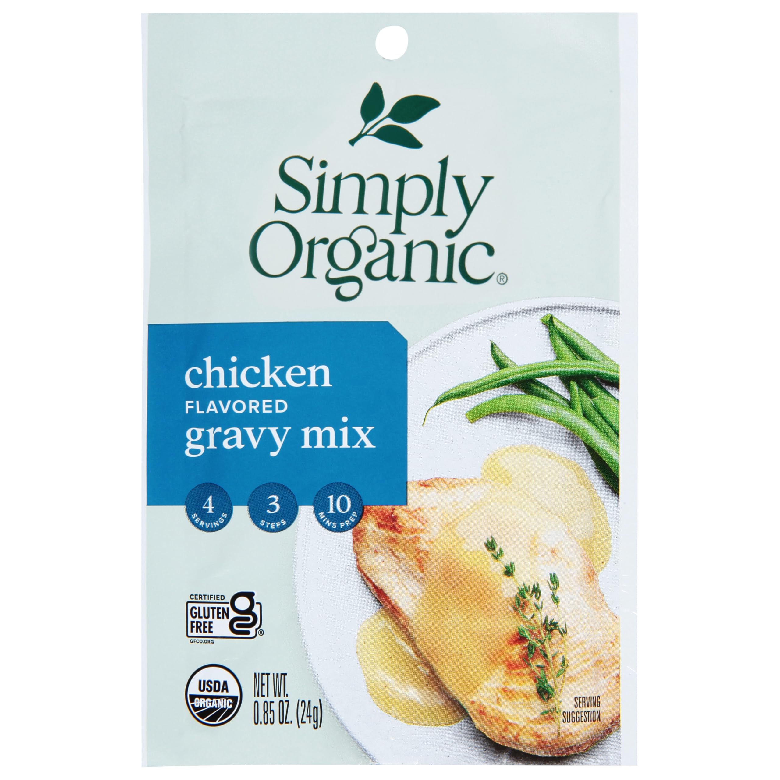 Simply Organic Chicken Flavored Gravy Mix - Certified Organic, Gluten-Free, Non-GMO | 0.85 oz (24g) | Perfect for Thanksgiving, Roast Chicken & Family Dinners