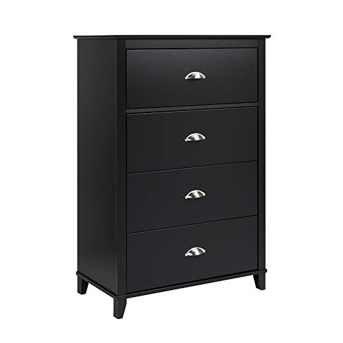 Prepac Yaletown 4-Drawer Dresser Chest - Black Wooden Storage Cabinet for Bedroom, Closet & Nursery Organization | Modern Furniture for Home Decor