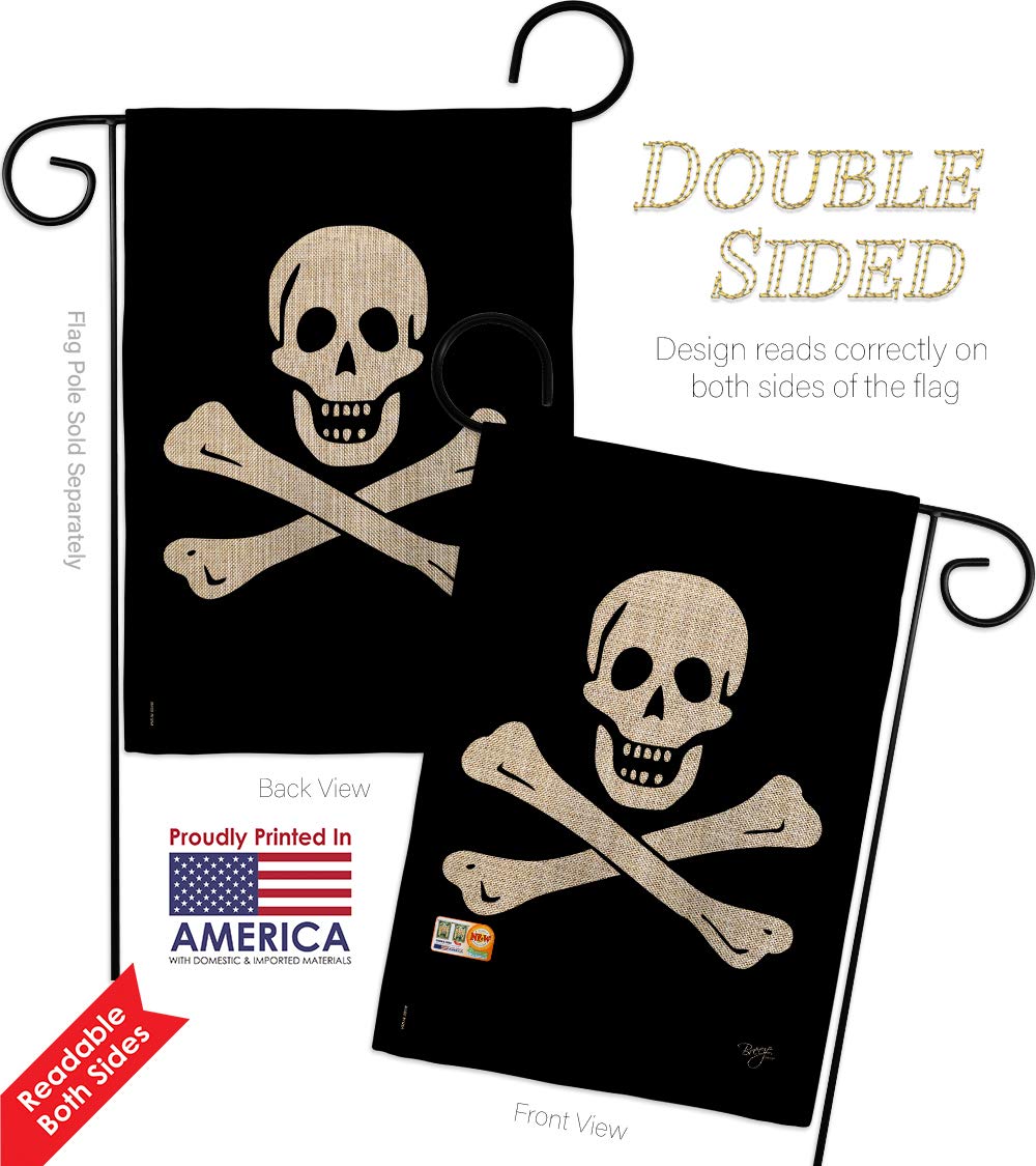 Black Sam Burlap Pirate Flag Set - Double-Sided Coastal Decor for Yard & Home