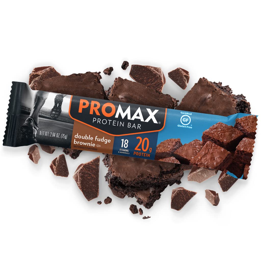 Promax Protein Bar - Double Fudge Brownie Flavor, 20g High Protein, Gluten Free, Low Sugar, 12 Pack - Perfect for Post-Workout Recovery, Healthy Snacking & On-the-Go Nutrition